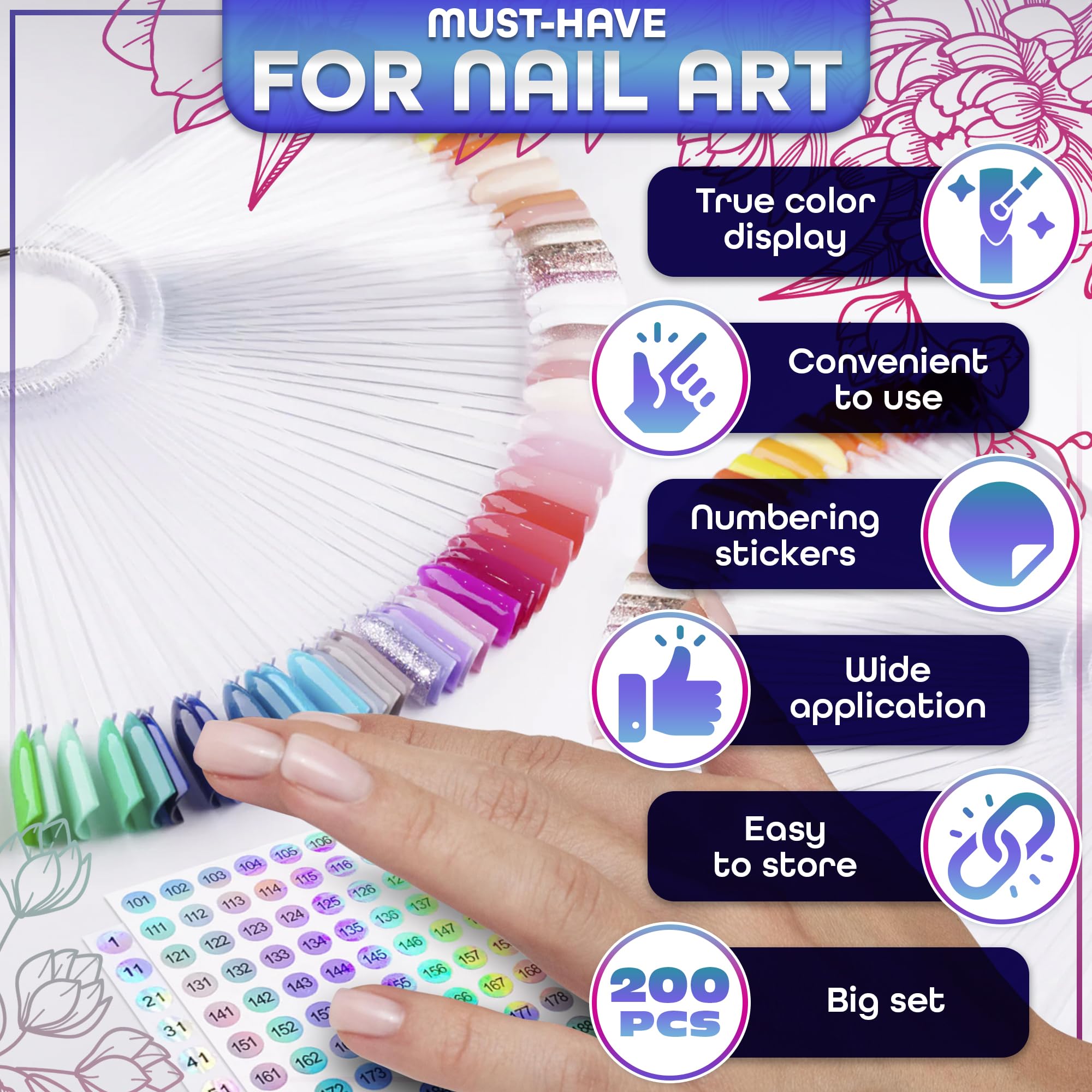 200Pcs Clear Nail Polish Swatch Sticks with Number Stickers - Professional Nail Color Display Rings for Salon & DIY Practice - Perfect for Nail Technicians, Beauty Students & Home Manicure Kits