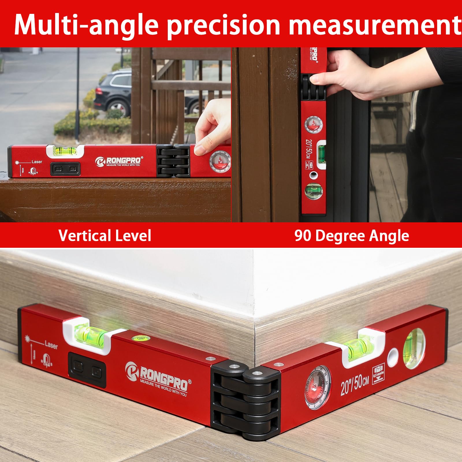 20-Inch Foldable Magnetic Level with 30Ft Laser Leveling Line & 90°/180° Bubbles - Multi-Function Leveler Tool for Woodworking, Picture Hanging, Home Renovation, Construction - Perfect for DIY Projects, Wall Mounting, and Professional Builders