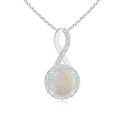 Angara Natural Opal Solitaire Halo Pendant Necklace for Women - 14K Solid Gold/Platinum | October Birthstone Jewelry | Elegant Gift for Her, Birthday, Anniversary | Perfect for Weddings, Parties & Special Occasions