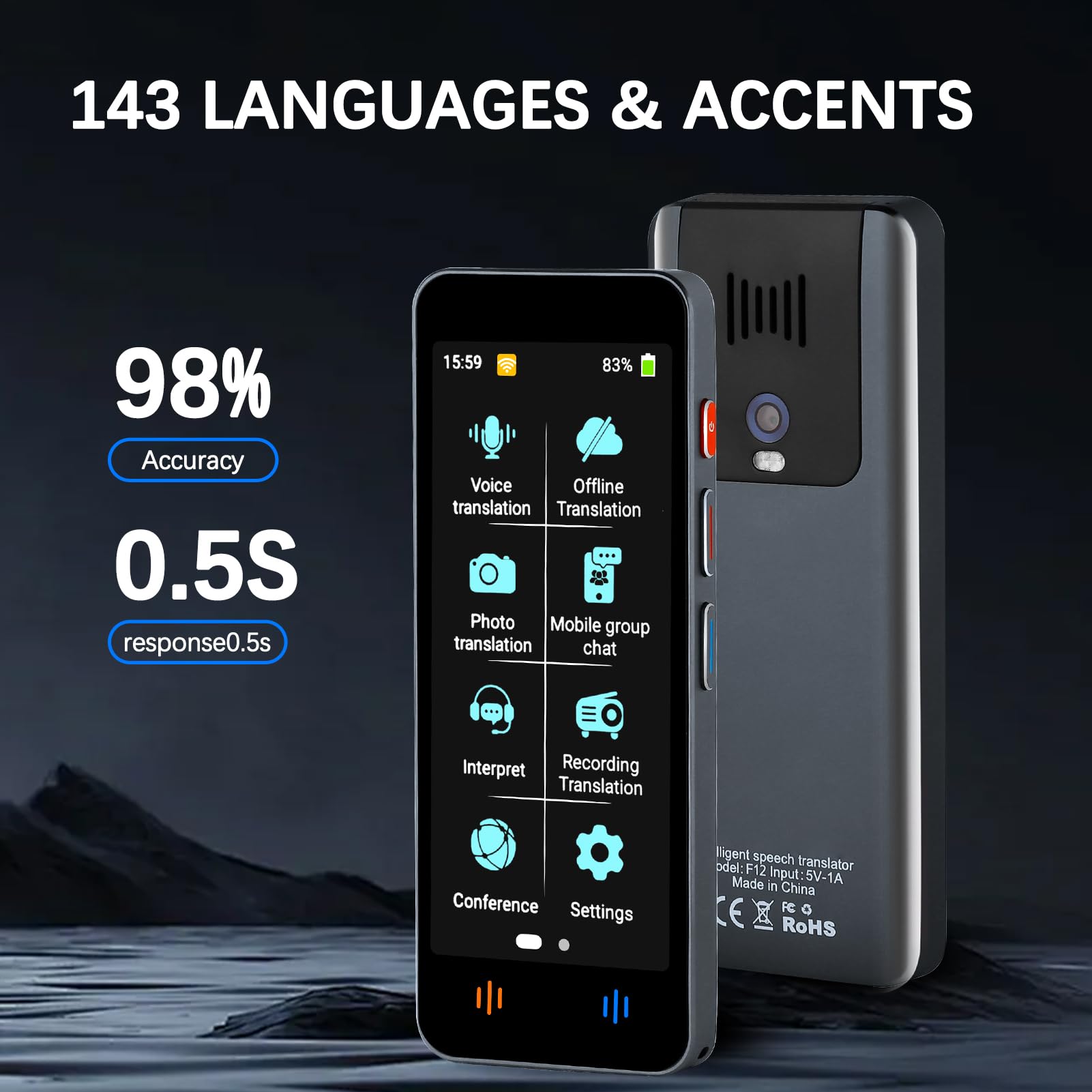 2024 Language Translator Device - Instant Two-Way Voice Translator with 143 Languages Support (WiFi/Offline/Photo), Portable Mini-Dictionary for Business Travel, Learning & International Communication | Perfect for Meetings, Conferences & Global Adventures