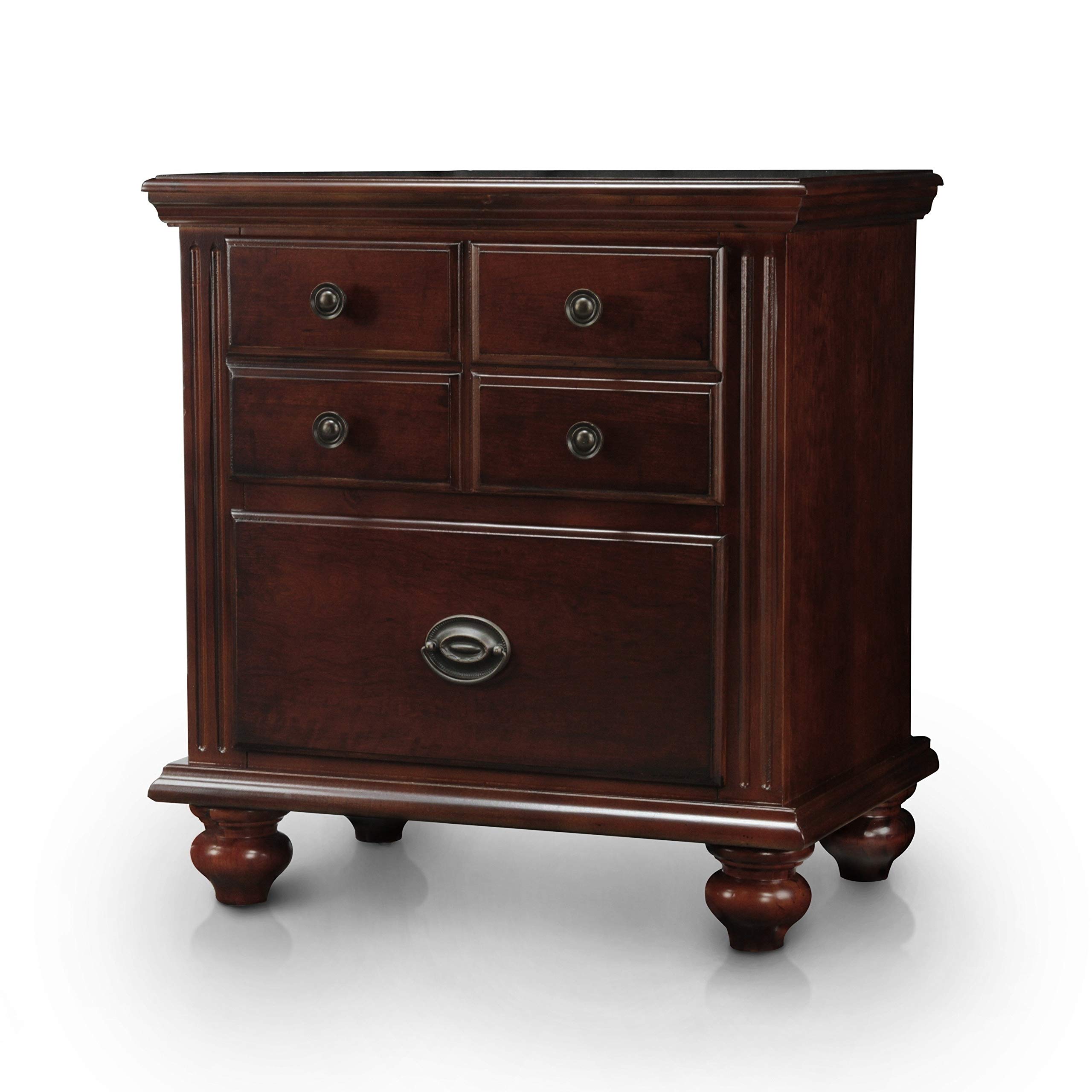 Furniture of America Corvallis Nightstand - Cherry Finish Bedside Table for Bedroom, Living Room & Guest Room