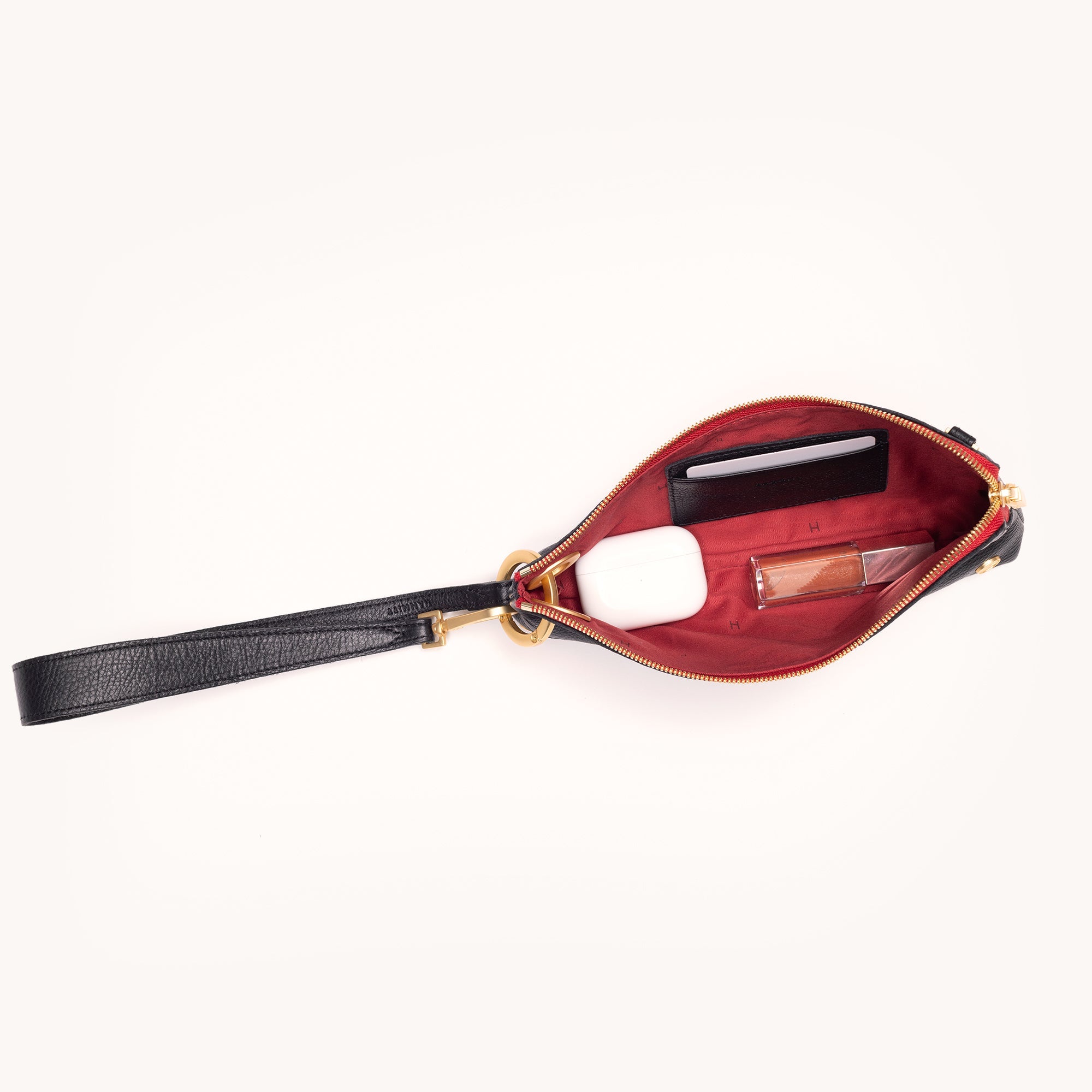 Nash Pochette Handbag - Black with Brushed Gold Red Zip Closure | Stylish Crossbody Bag for Women, Perfect for Parties, Dates & Everyday Use
