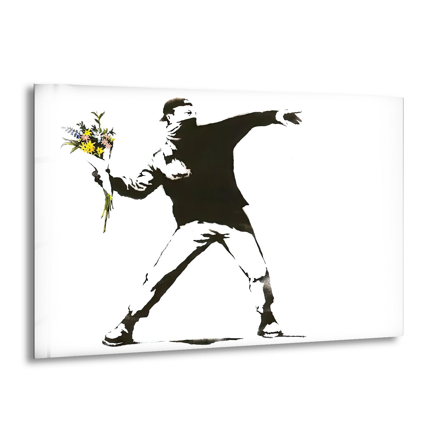 Banksy Flower Thrower Glass Wall Art - Stunning Framed Home Decor for Living Room, Bedroom & Office - Unique Gift Idea for Art Lovers