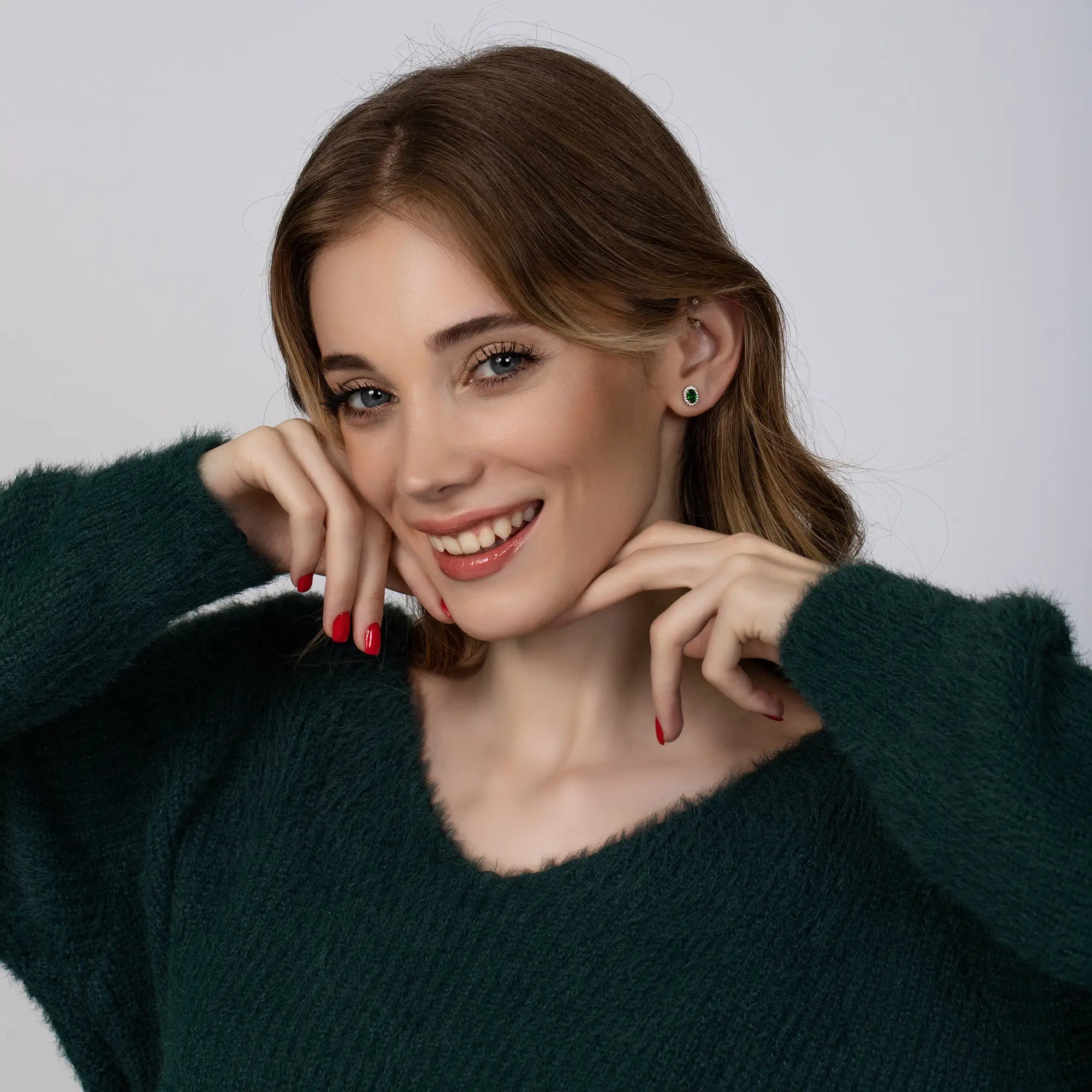 Emerald Stud Earrings for Women - 14K Gold Plated Genuine Green Gemstone Earrings - Perfect for Weddings, Parties & Everyday Elegance