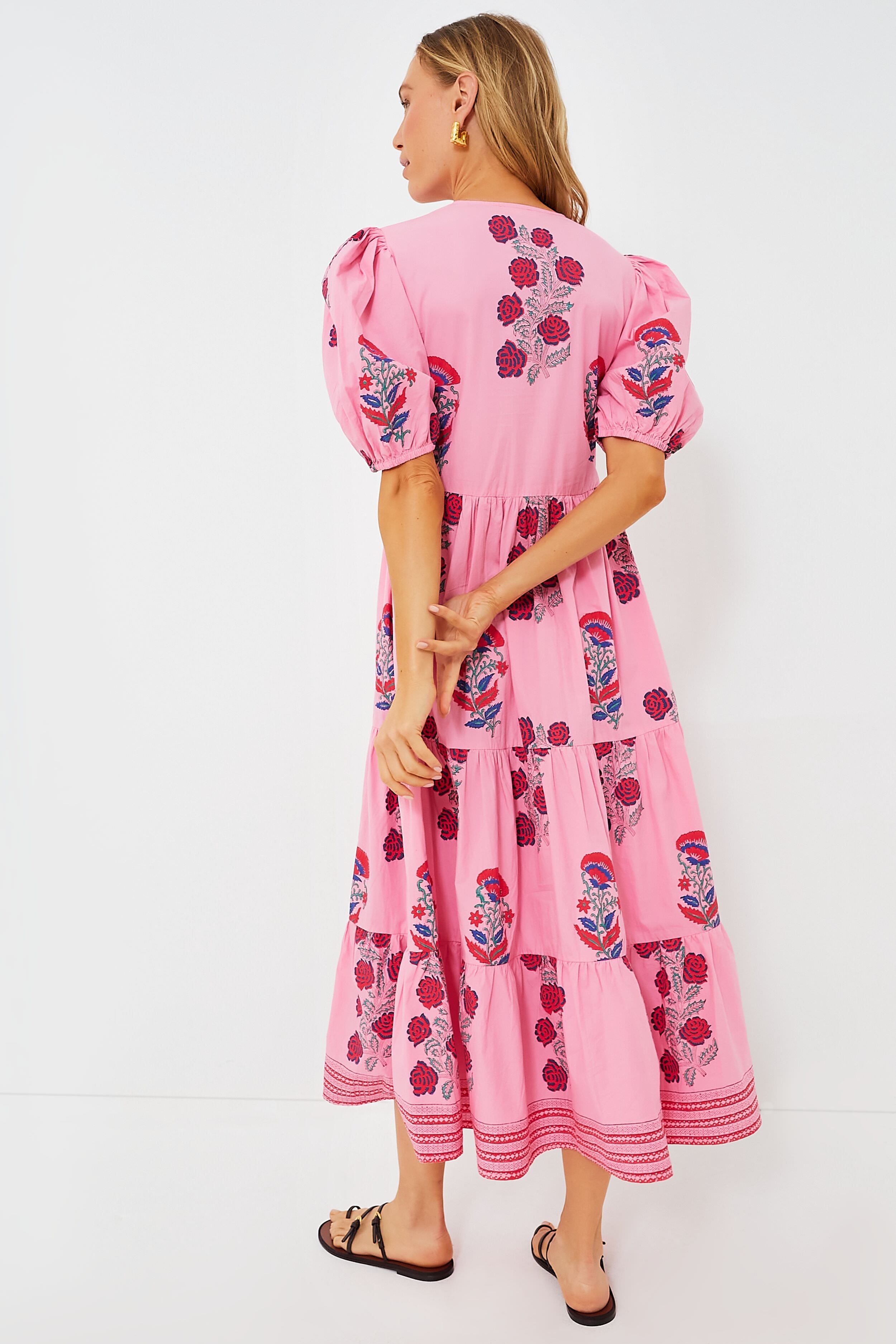 Boca Women's Pink Puff Sleeve Maxi Dress - Elegant Flowy Long Dress for Summer Beach, Wedding Guest, Party & Vacation