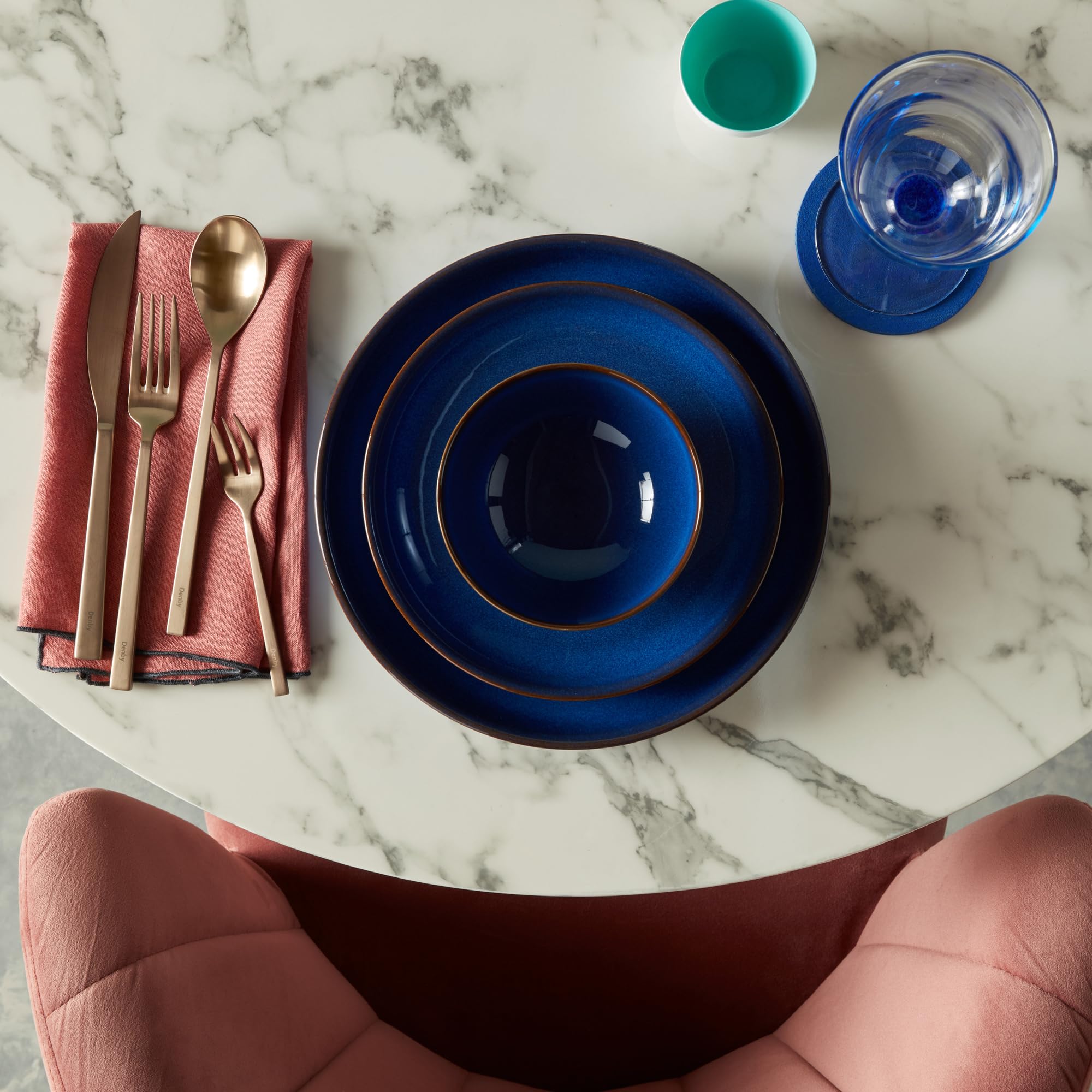 Denby Imperial 4-Piece Coupe Salad Plate Set - Cobalt Blue Dinnerware for Elegant Dining, Entertaining & Special Occasions