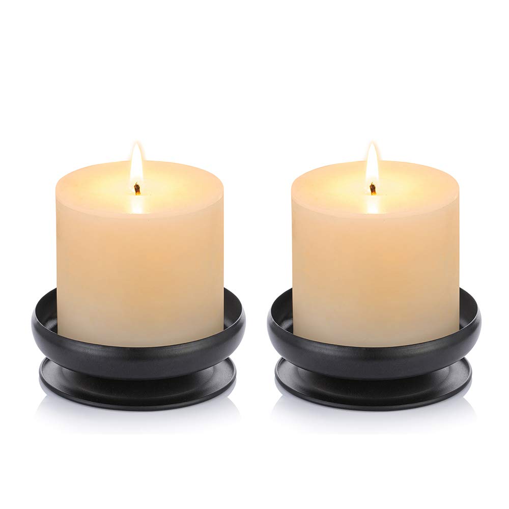 Set of 2 Black Iron Pillar Candle Holders with Spikes - 3.6