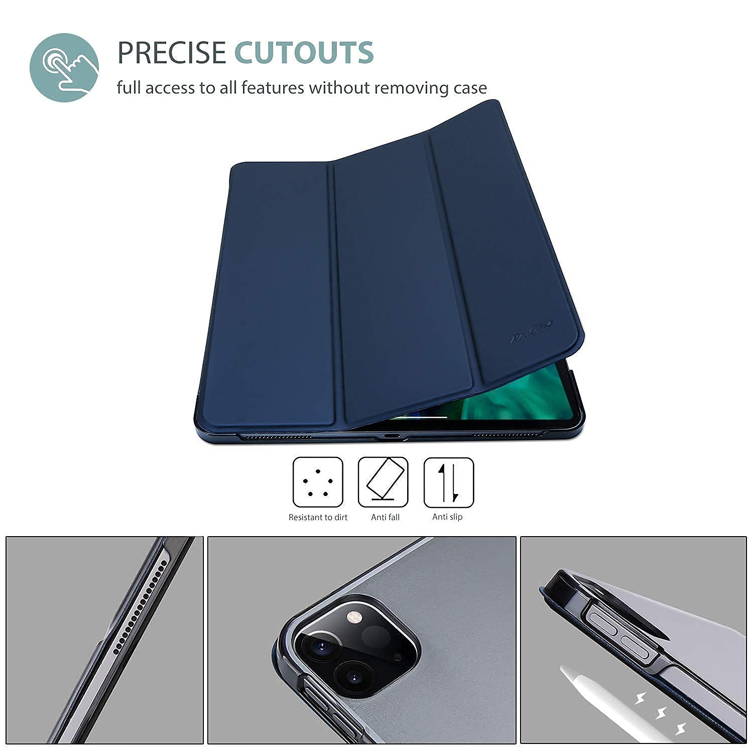 ProCase Navy iPad Pro 11 Slim Hard Shell Protective Case (2020 & 2018 Models) with Tempered Glass Screen Protector - Perfect for Work, Travel & Everyday Use