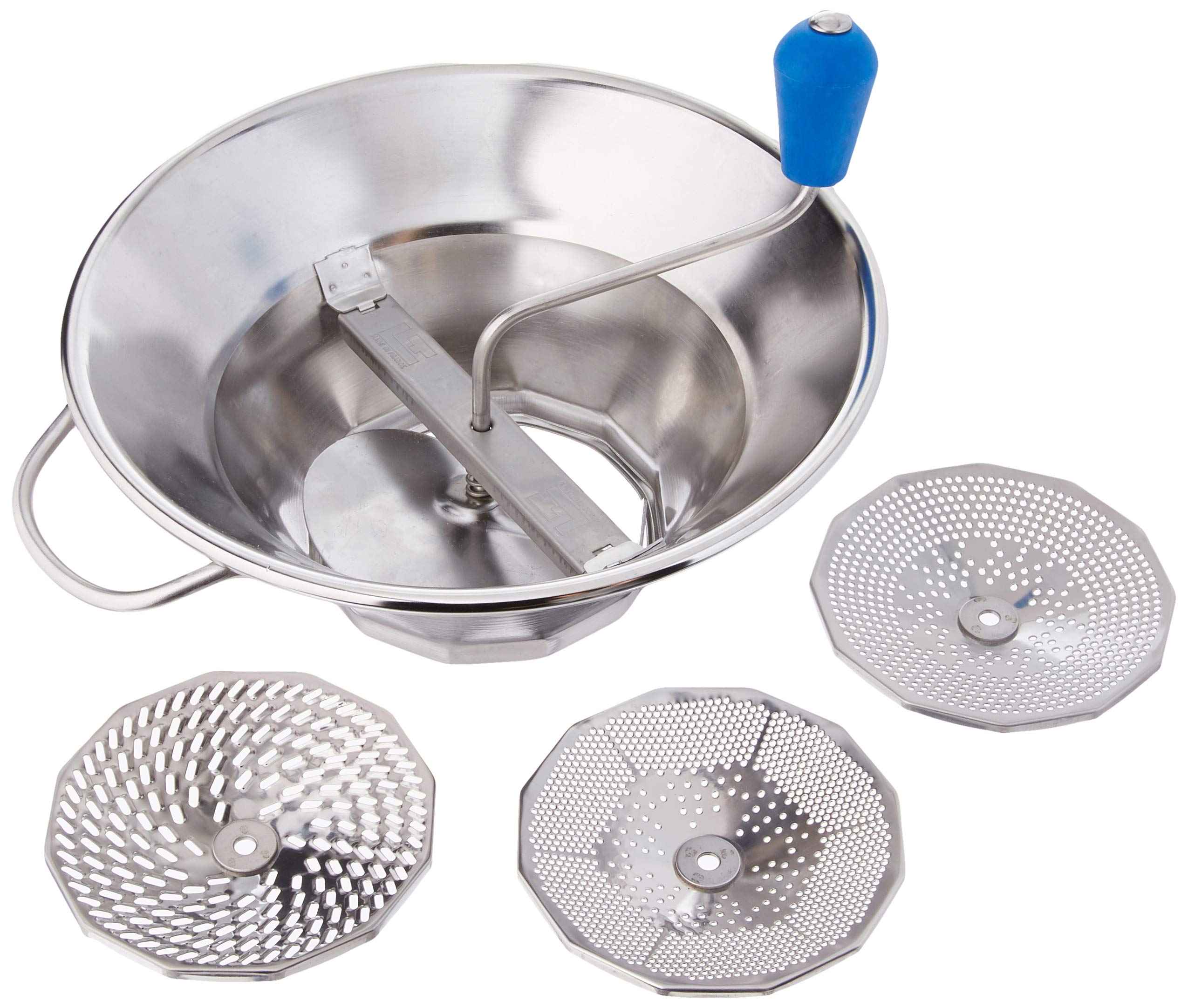 World Cuisine 5 Quart Stainless Steel Food Mill with 3 Interchangeable Blades - Perfect for Pureeing, Mashing & Straining Fruits, Vegetables & Soups in Professional & Home Kitchens