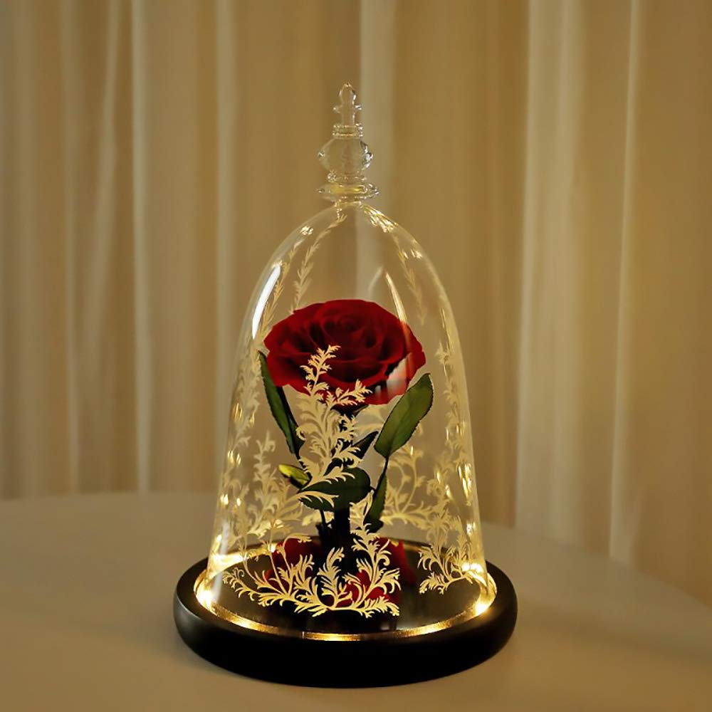 Beauty and The Beast Rose - Red Galaxy Glass Rose Handmade from Fresh Roses in Luxury Glass Dome - Perfect Valentine's Day, Mother's Day, Birthday Gift for Her - Romantic Home Decor & Special Occasion Present (1pc)