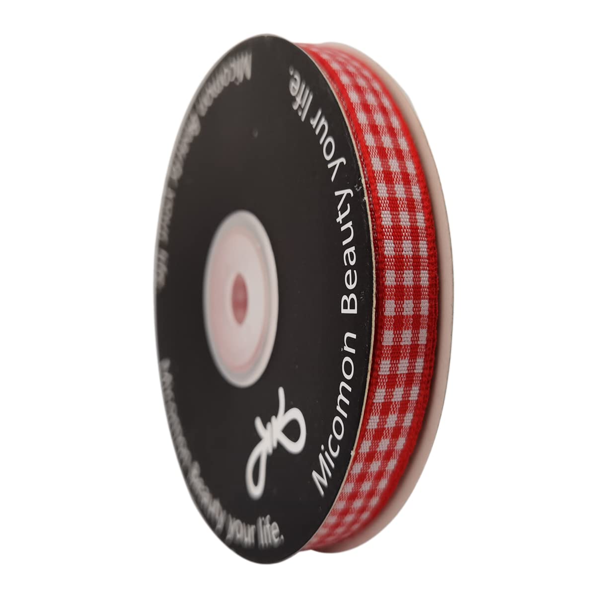 Red and White Gingham Ribbon - 3/8 Inch Wide, 25 Yards per Roll, 100% Polyester Craft Ribbon for Gift Wrapping, DIY Projects, Hair Bows, and Party Decorations