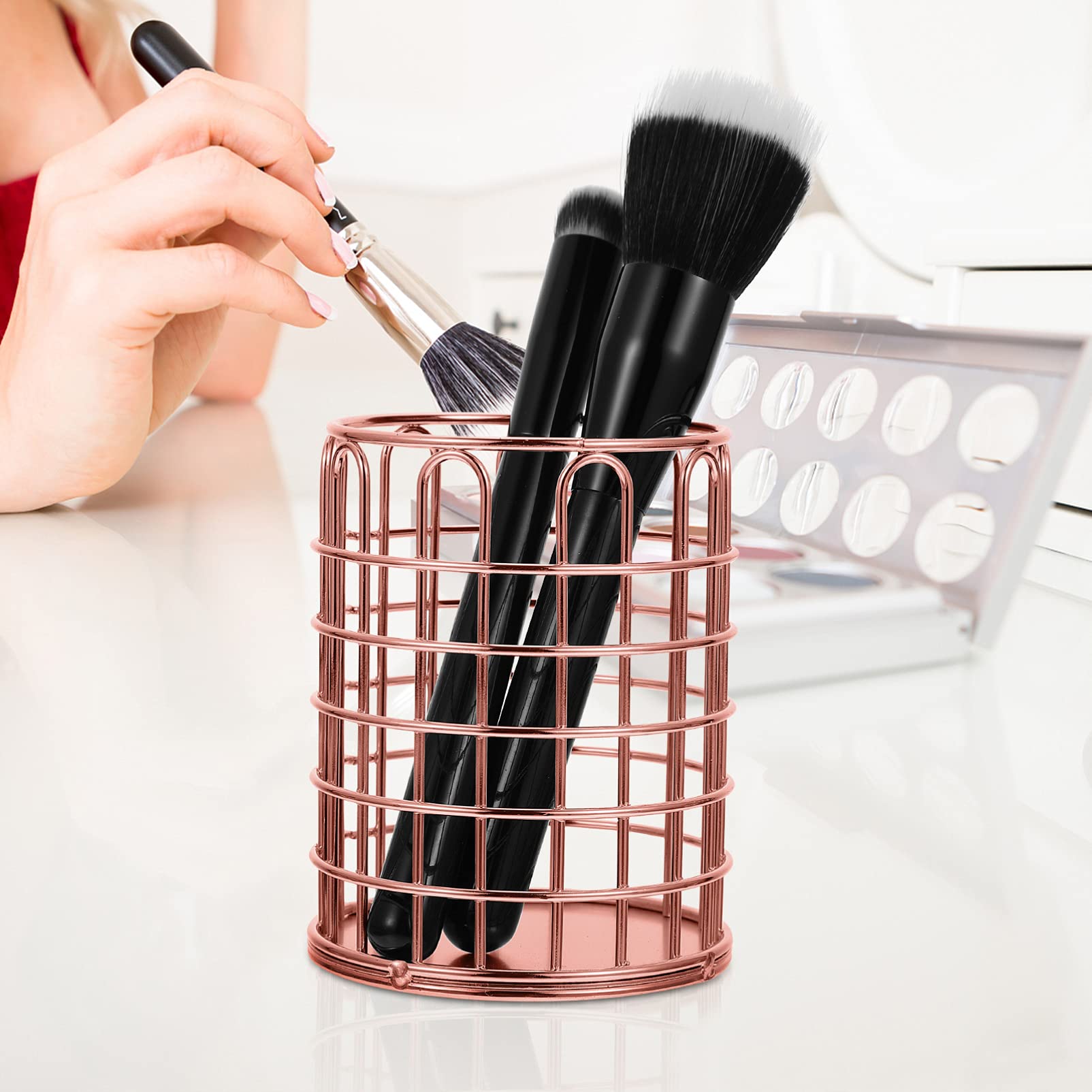FRCOLOR 1pc Makeup Brush Storage Bucket & Stationery Organizer - Portable Cosmetic Brush Holder, Pen Pouch & Household Storage Container for Vanity, Bathroom, Office & Travel Use