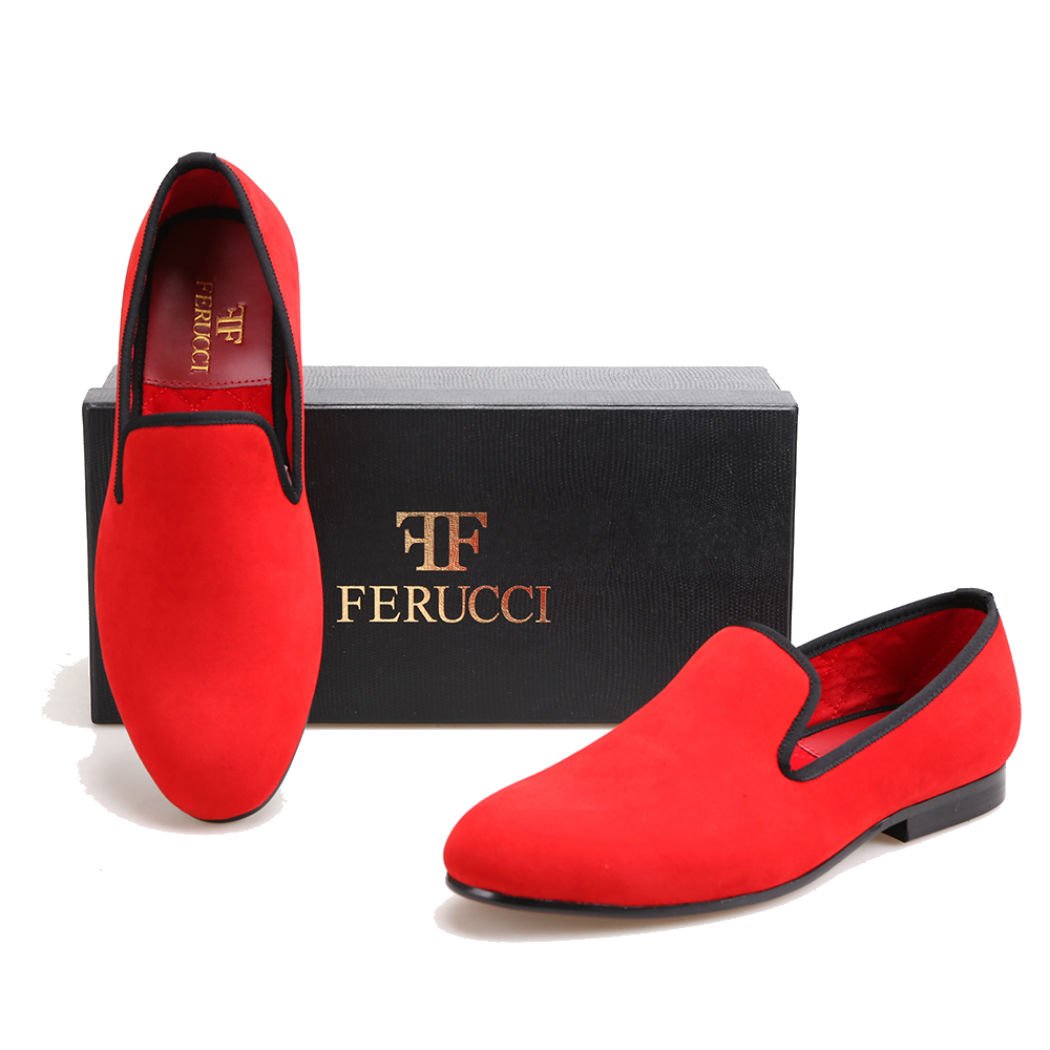 FERUCCI Custom Red Velvet Loafers for Men & Women - Soft & Comfortable House Slippers - Perfect for Home, Office & Travel Use