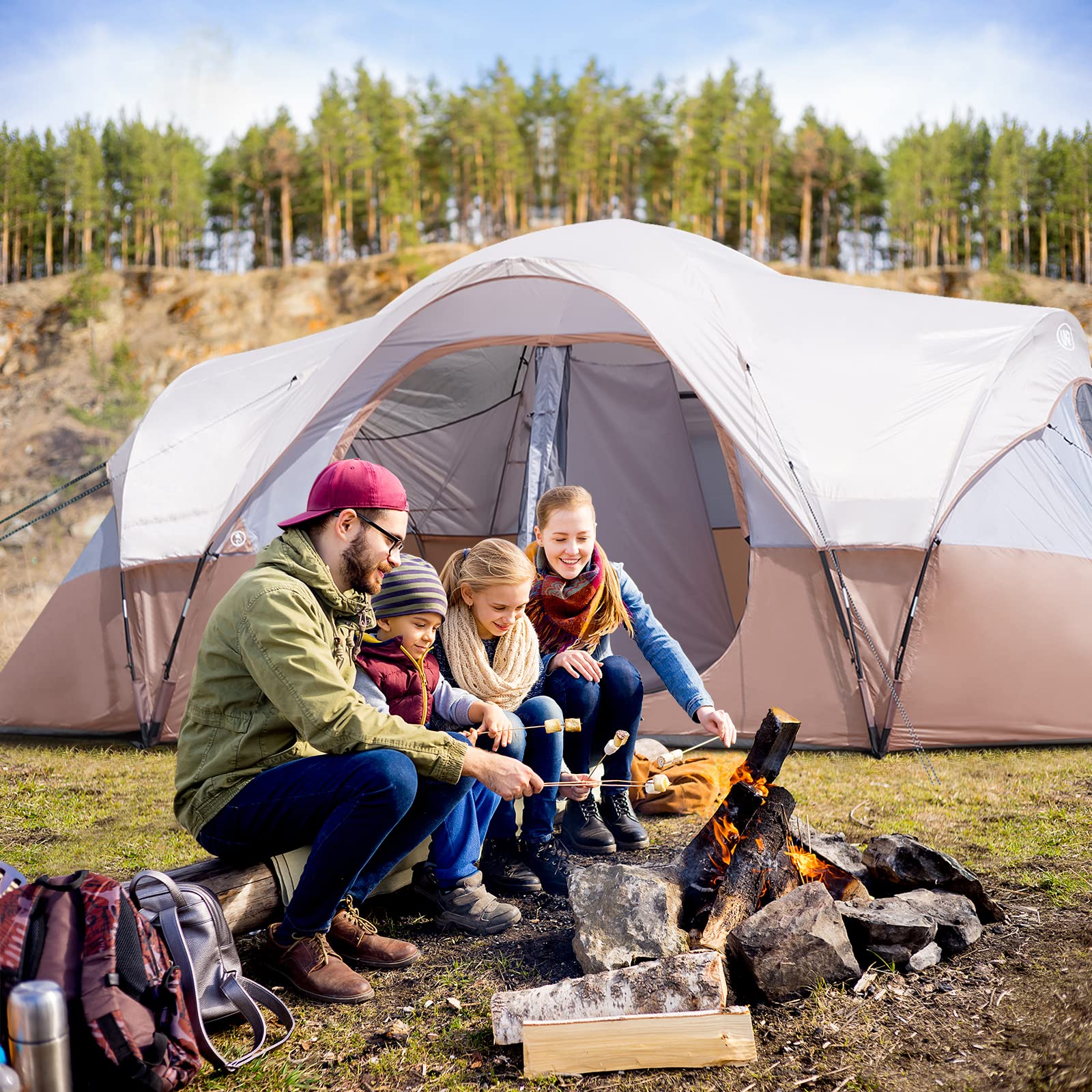UNP 10-Person Camping Tent - Family & Festival Shelter with 5 Mesh Windows, Double Layer, 2 Rooms, Waterproof & Weather Resistant (18'x9'x78