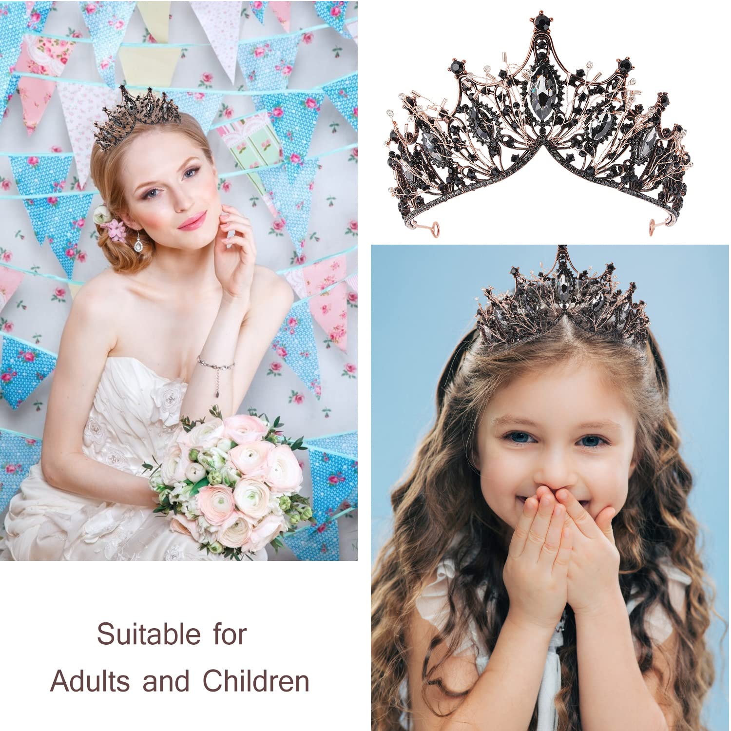 Elegant Birthday Tiaras & Queen Crowns for Women - Black Birthday Girl Sash & Crown Set - Perfect for Birthday Parties, Bachelorette Celebrations & Special Occasions
