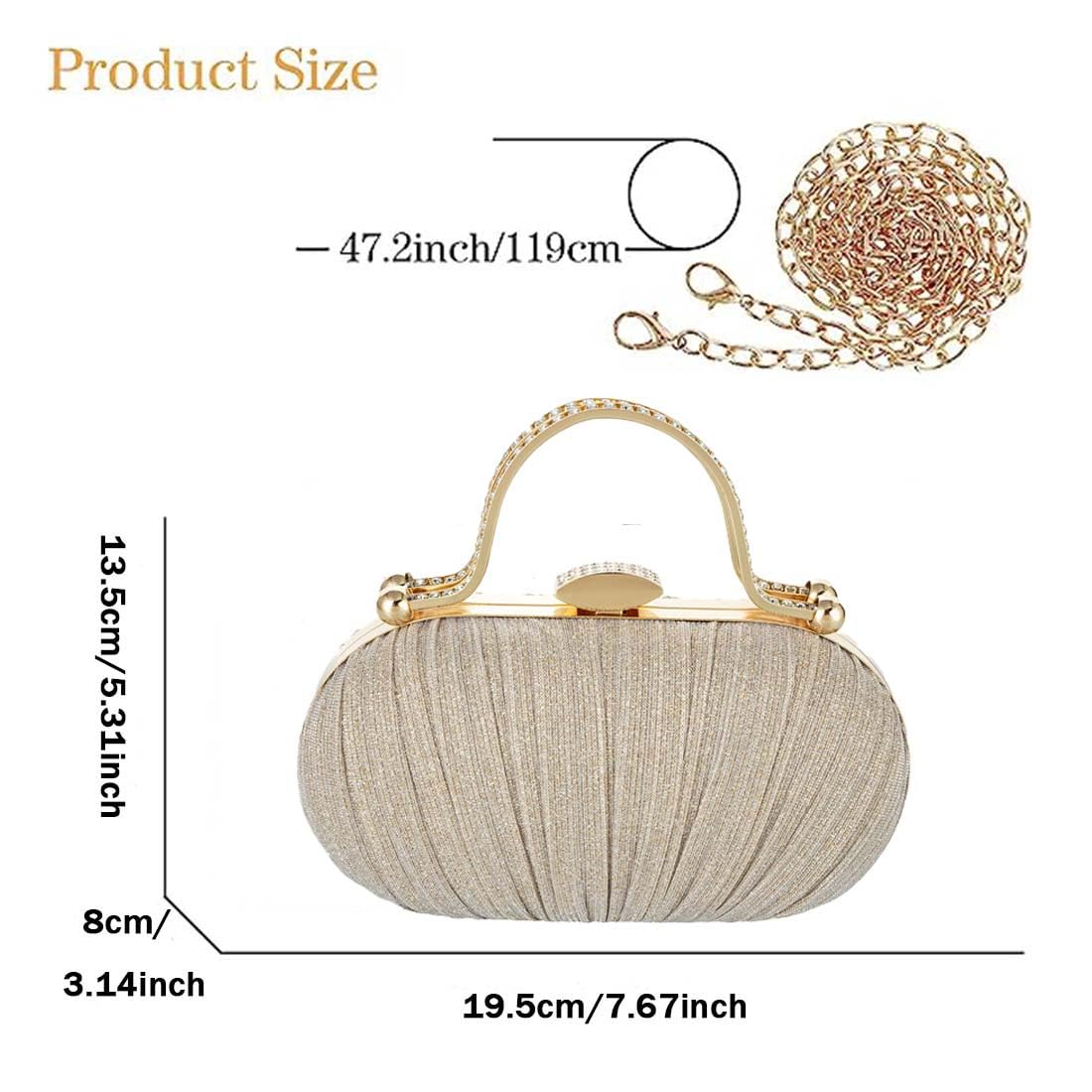 Simcat Women's Gold Glitter Clutch Purse - Elegant Pleated Evening Handbag for Formal Events, Bridal Wedding, Prom & Special Occasions - Perfect for Parties, Dinners & Night Out