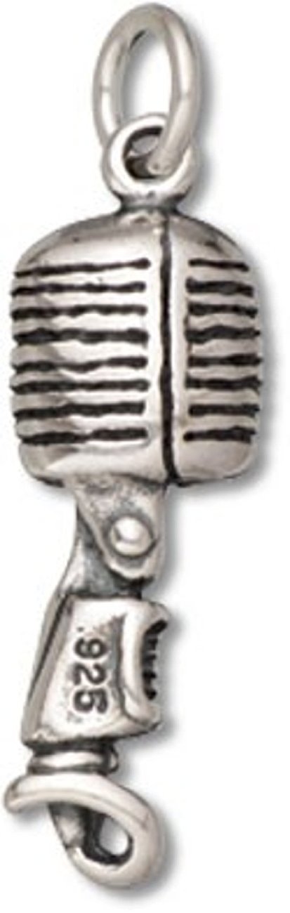 Sterling Silver 1.5mm Box Chain Necklace with Vintage Radio Microphone Pendant - Unisex Jewelry for Men & Women - Perfect for Music Lovers, Broadcasters, and Vintage Style Enthusiasts