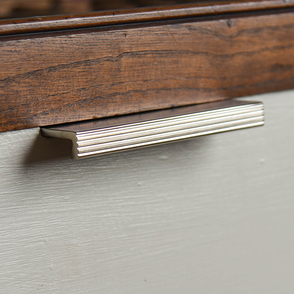 Satin Nickel Reeded Edge Pull Handle - Modern Cabinet & Drawer Hardware for Kitchen & Bathroom Renovation