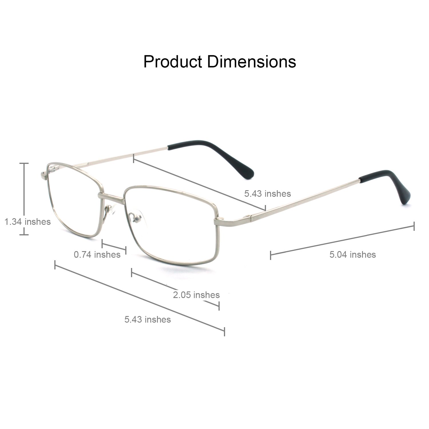 Extra Wide Rectangular Metal Reading Glasses for Men and Women - Lightweight Blue Light Blocking Readers for Office, Reading & Computer Use