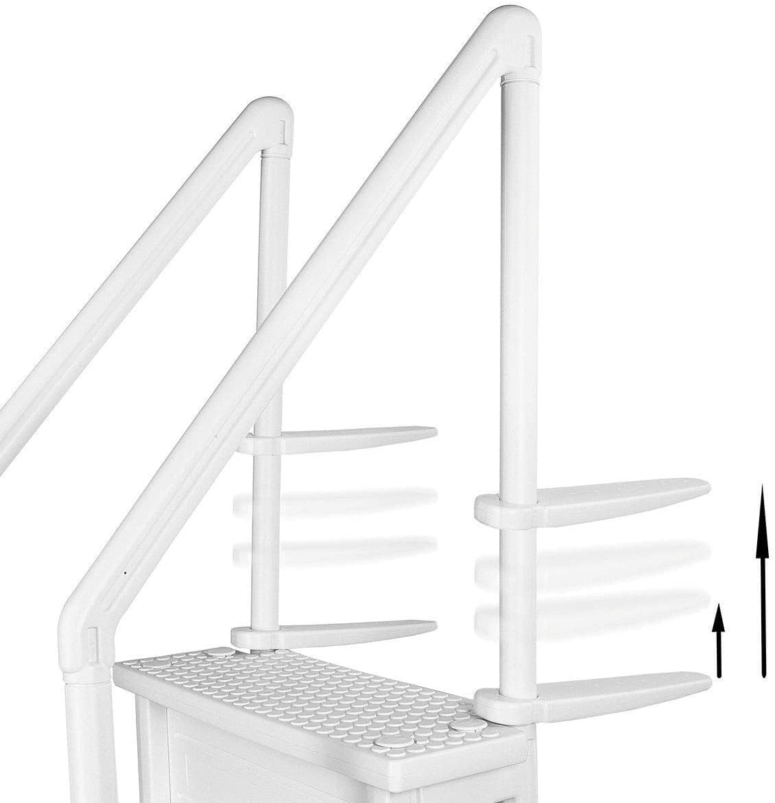 Aqua Select Anti-Slip Swimming Pool Steps with Flip-Up Ladder | White Above Ground Pool Stairs | Deck Mountable (48