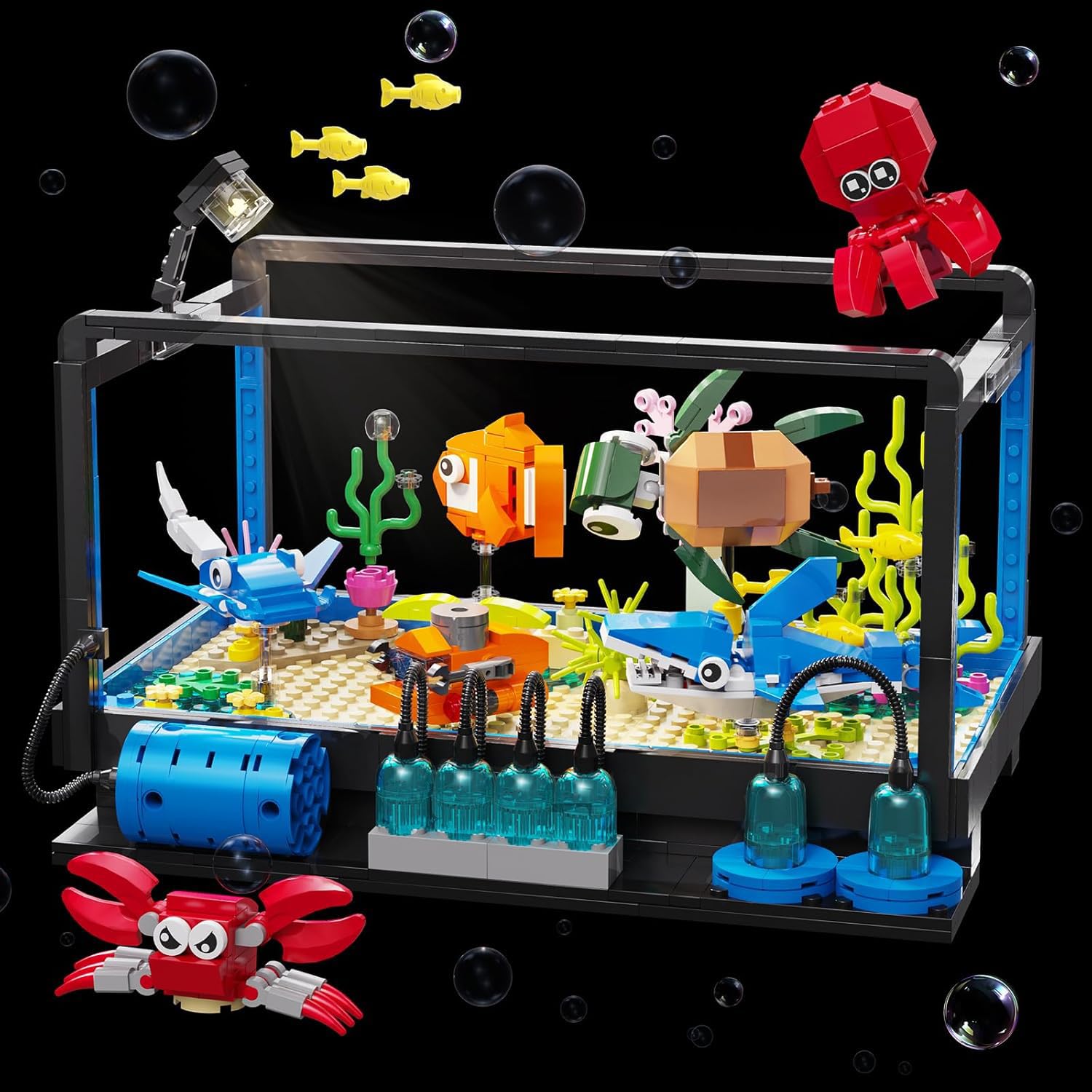 LEGO-Compatible Aquarium Building Set with Marine Life Animals & Creative Lighting - 625Pcs Educational STEM Toy for Kids Ages 6-12 | Fish Tank Model with Submarine for Home Decor & Playtime Learning