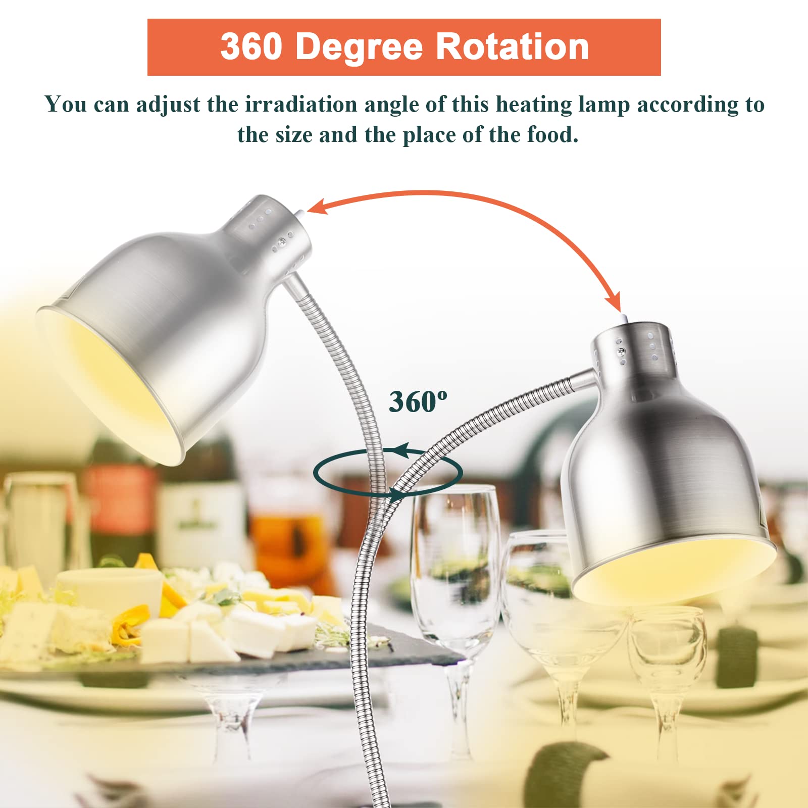 Commercial Food Warmer Heat Lamp - Retractable Restaurant Buffet Heating Lamp for Food Warming, Catering & Home Use | Perfect for Buffets, Cafeterias, Outdoor Events & Kitchen Countertops