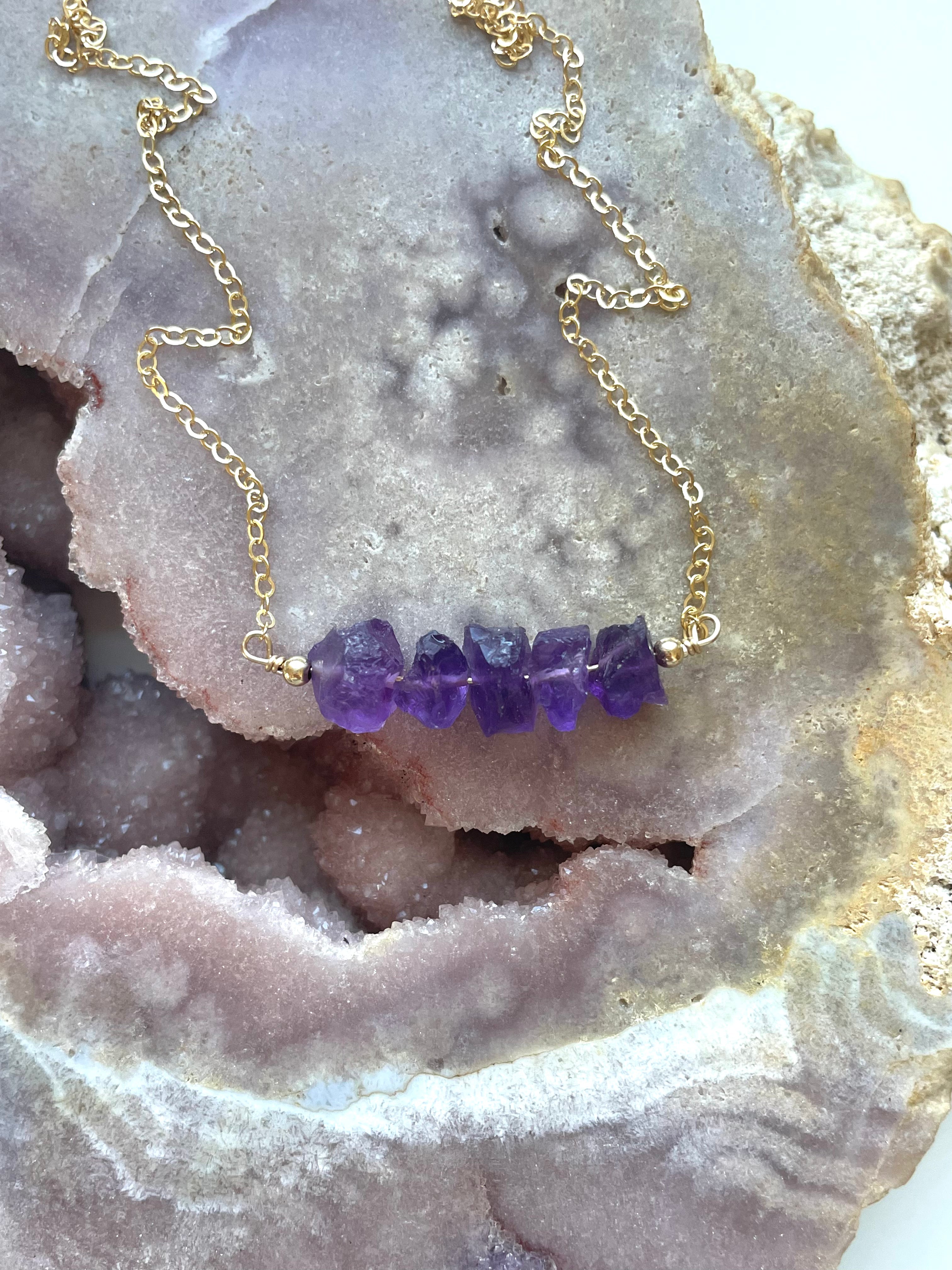 Natural Raw Amethyst Necklace - February Birthstone Crystal Jewelry for Women | Spiritual Healing, Meditation & Everyday Elegance