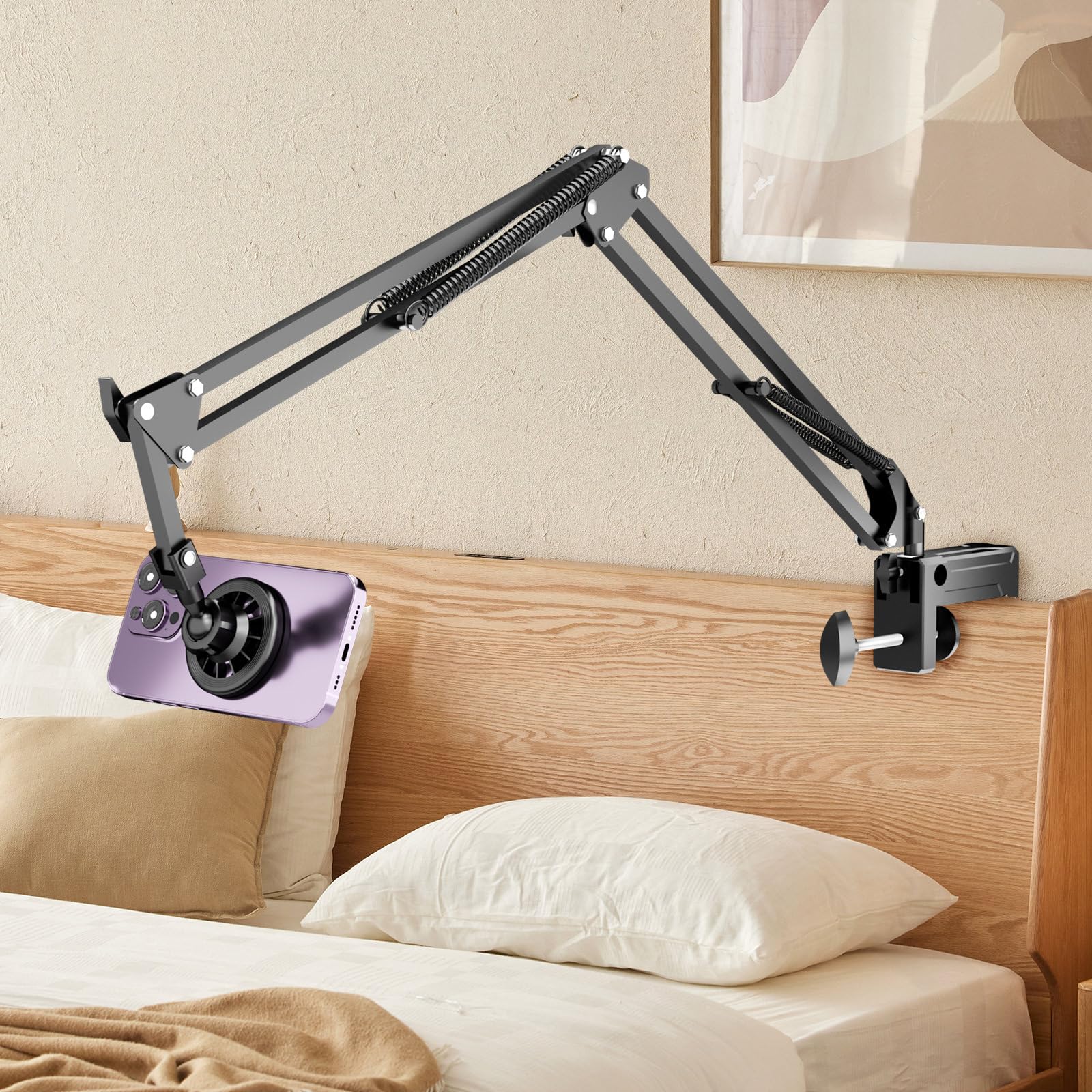 Magnetic Gooseneck Phone Holder for Magsafe iPhone 15 14 13 12 - Adjustable Bedside Tablet Stand with Clamp, Compatible with Kindle & Smartphones - Perfect for Reading, Watching Videos & Hands-Free Calling in Bed or Office