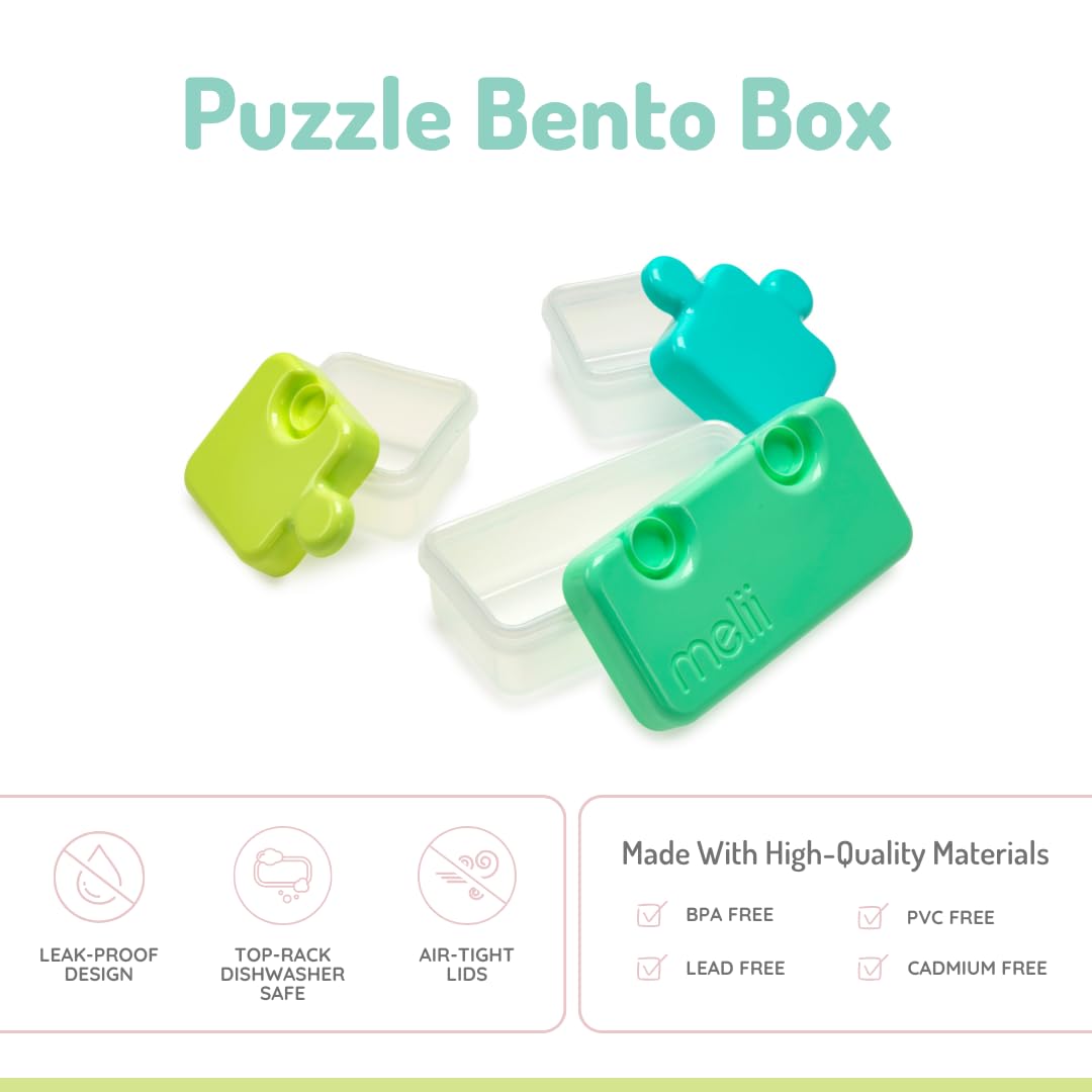 Melii 3-Compartment Bento Box Food Storage Container - 28.6oz Leak-Proof Lunch Box for Adults & Kids (Blue, Mint & Lime) - Perfect for School, Office, Picnics & Meal Prep