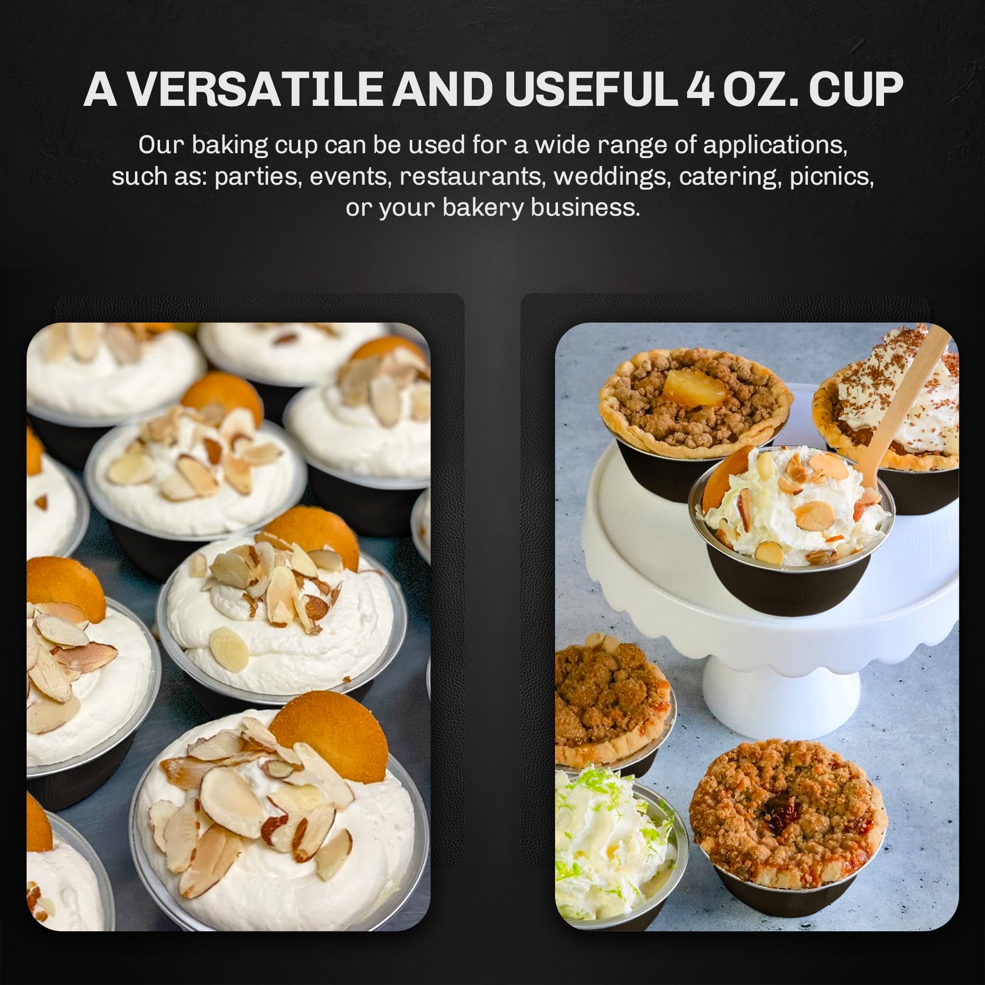 KitchenDance 4oz Disposable Black Aluminum Foil Baking Cups - 1000 Pack for Creme Brulee, Mini Desserts, Cupcakes & Muffins - Perfect for Home Baking, Party Catering & Food Prep | Durable & Non-Stick