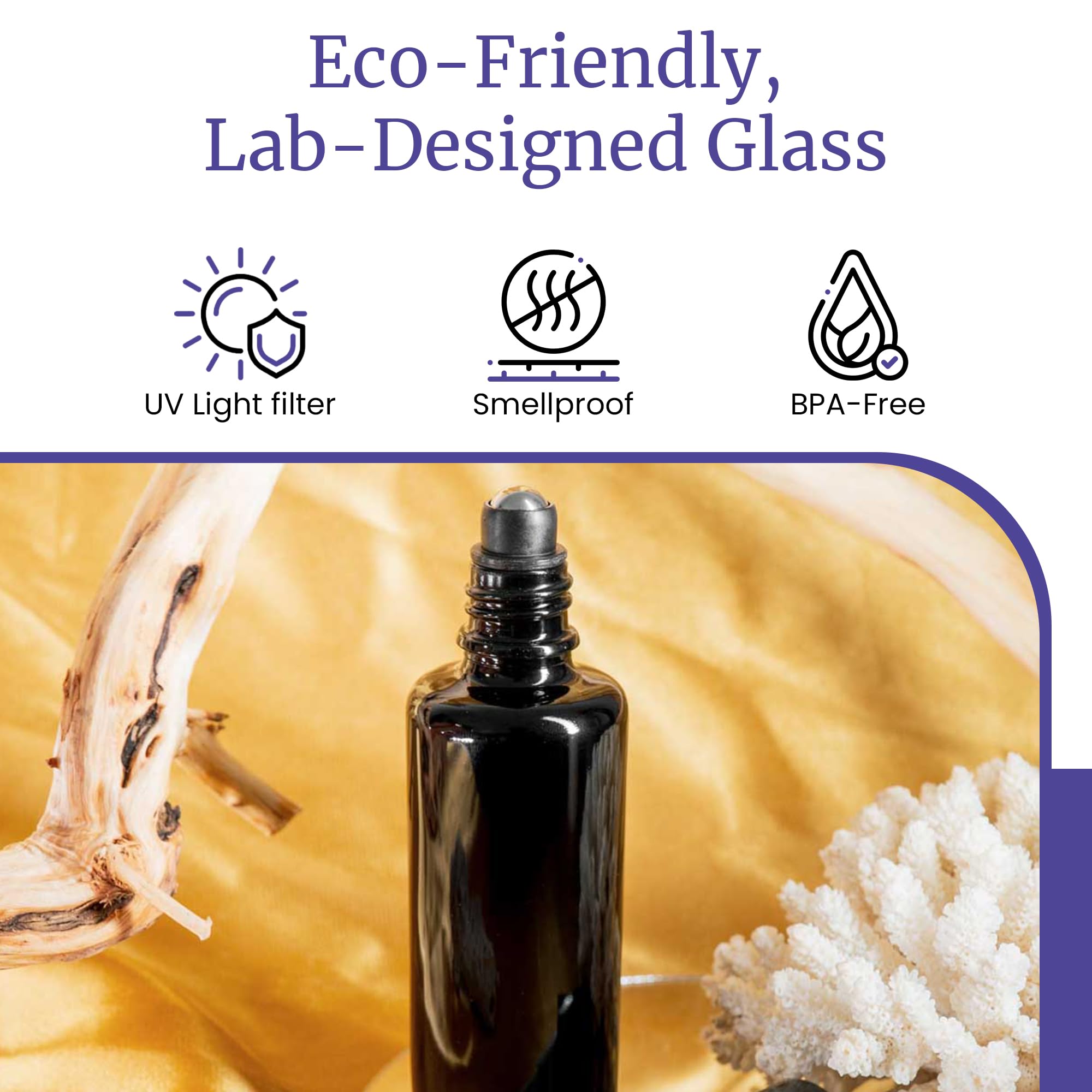 **Infinity Jars 50ml (1.7 fl oz) Black UV-Protective Glass Roller Bottles with Steel Ball & Black Cap - 10 Pack for Essential Oils, Perfume Samples & DIY Cosmetics - Perfect for Travel, Aromatherapy & Skincare**
