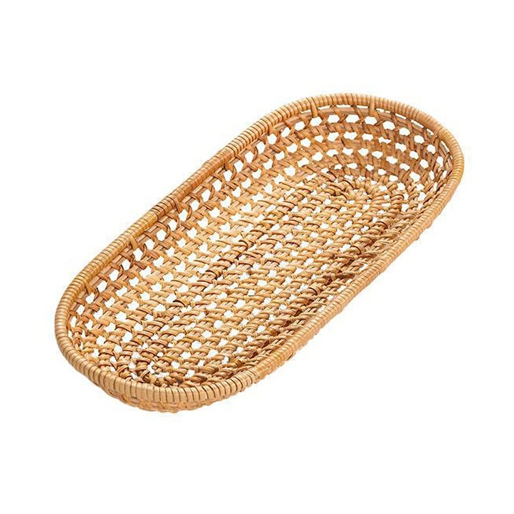 BTYAY Hand-Woven Bamboo Storage Basket - Rattan Bread Basket for Kitchen, Picnic & Home Organization - Fruit Candy Dish, Food Container (27x18.8x4.5CM) - Perfect for Pantry Storage, Table Centerpiece & Party Serving