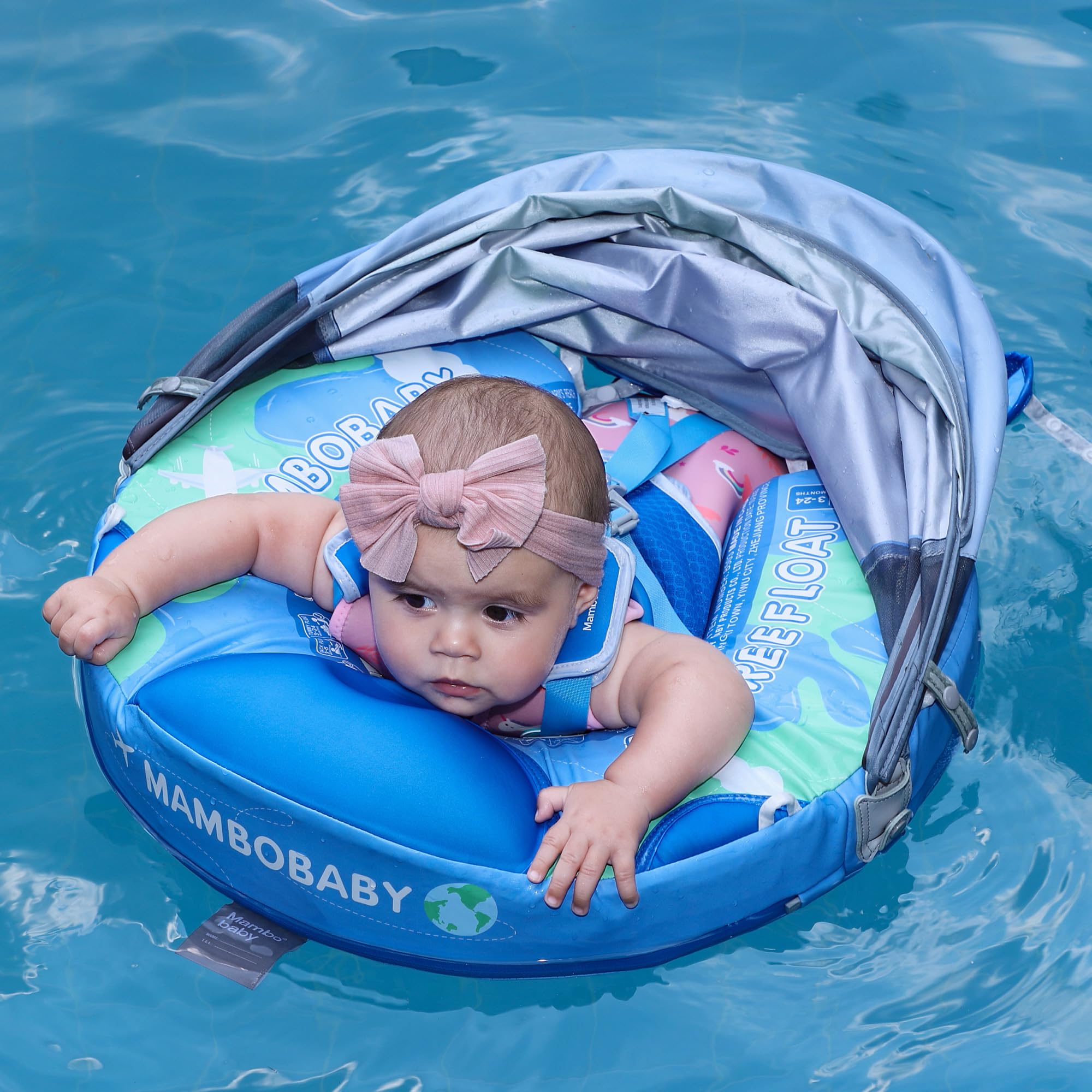 Mambobaby Baby Float with Sun Canopy & Tail - Safe Inflatable Pool Float for Toddlers & Kids - Perfect for Swimming, Beach, and Backyard Pools