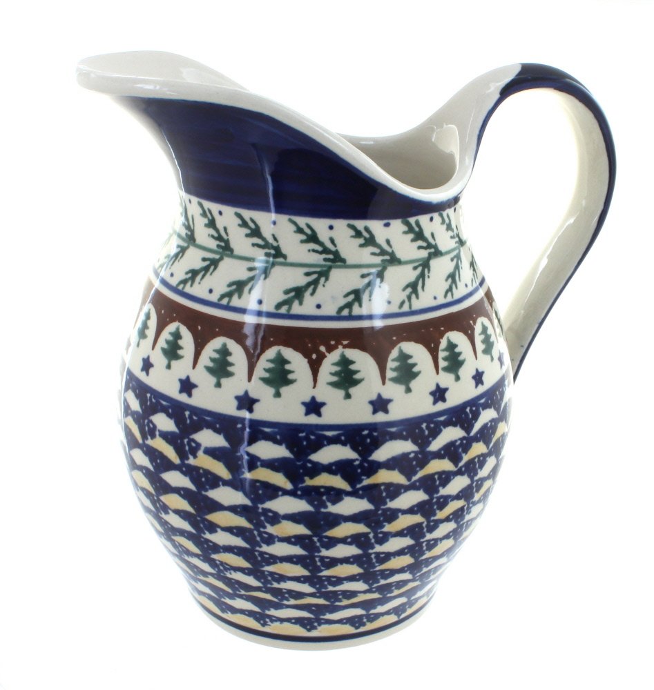 Handmade Blue Rose Polish Pottery Evergreen Pitcher - Traditional Ceramic Water Pitcher for Home Decor, Kitchen & Dining Table - Perfect for Serving Drinks, Displaying Flowers, or as a Unique Gift