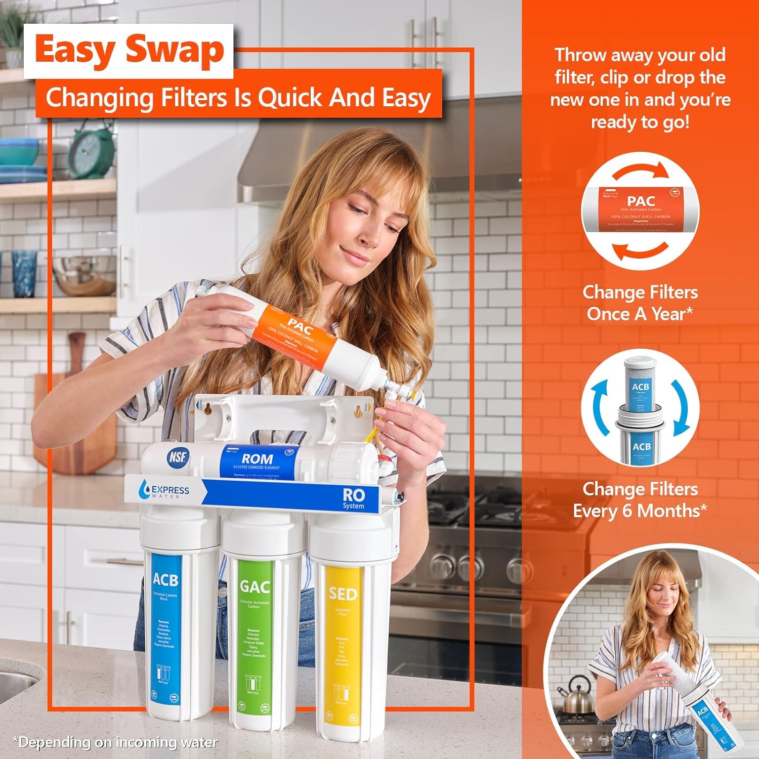 Express Water 1-Year Alkaline Reverse Osmosis Replacement Filter Set - 10 Filters with 50 GPD RO Membrane - 10 Inch Water Filtration System for Clean Drinking & Cooking Water