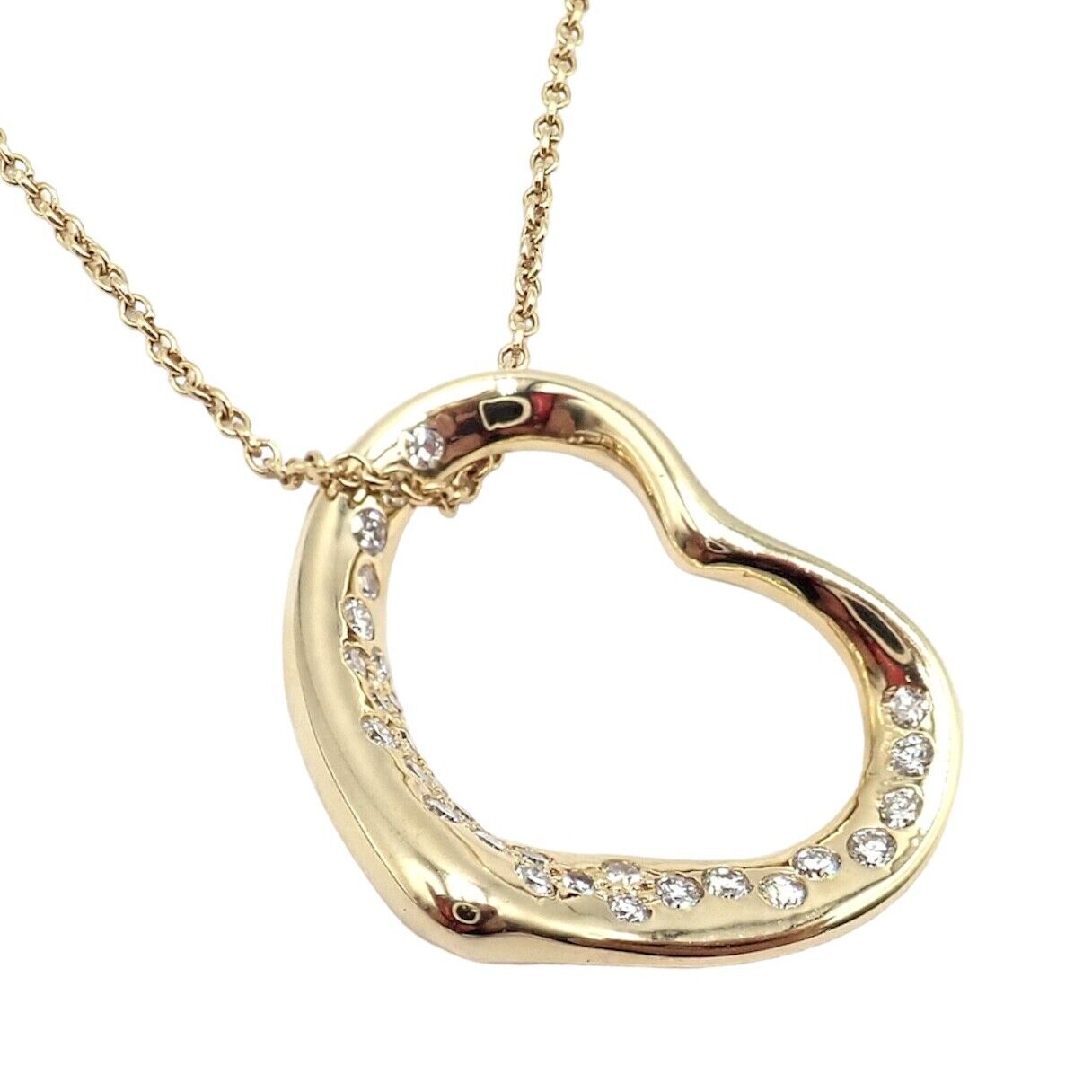 Authentic Tiffany & Co Elsa Peretti 18k Yellow Gold Diamond Open Heart Pendant Necklace - Perfect for Anniversary Gifts, Valentine's Day & Special Occasions