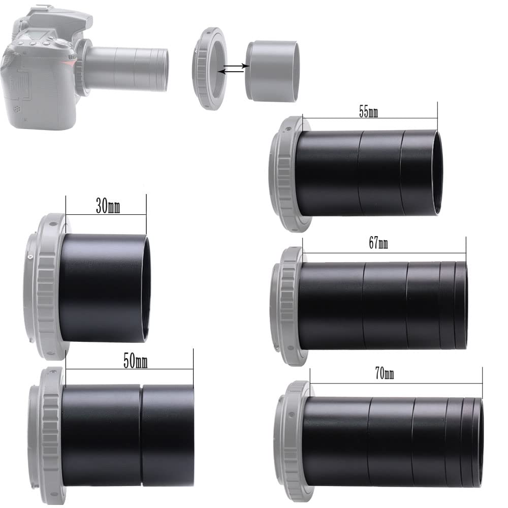 Starboosa Telescope T2-Extension Tube Kit for SLR Cameras & Eyepieces - 7 Sizes (3mm,5mm,7mm,15mm,20mm,30mm,55mm) - M42x0.75 Thread Both Sides - Enhanced Compatibility for Astrophotography & Macro Photography