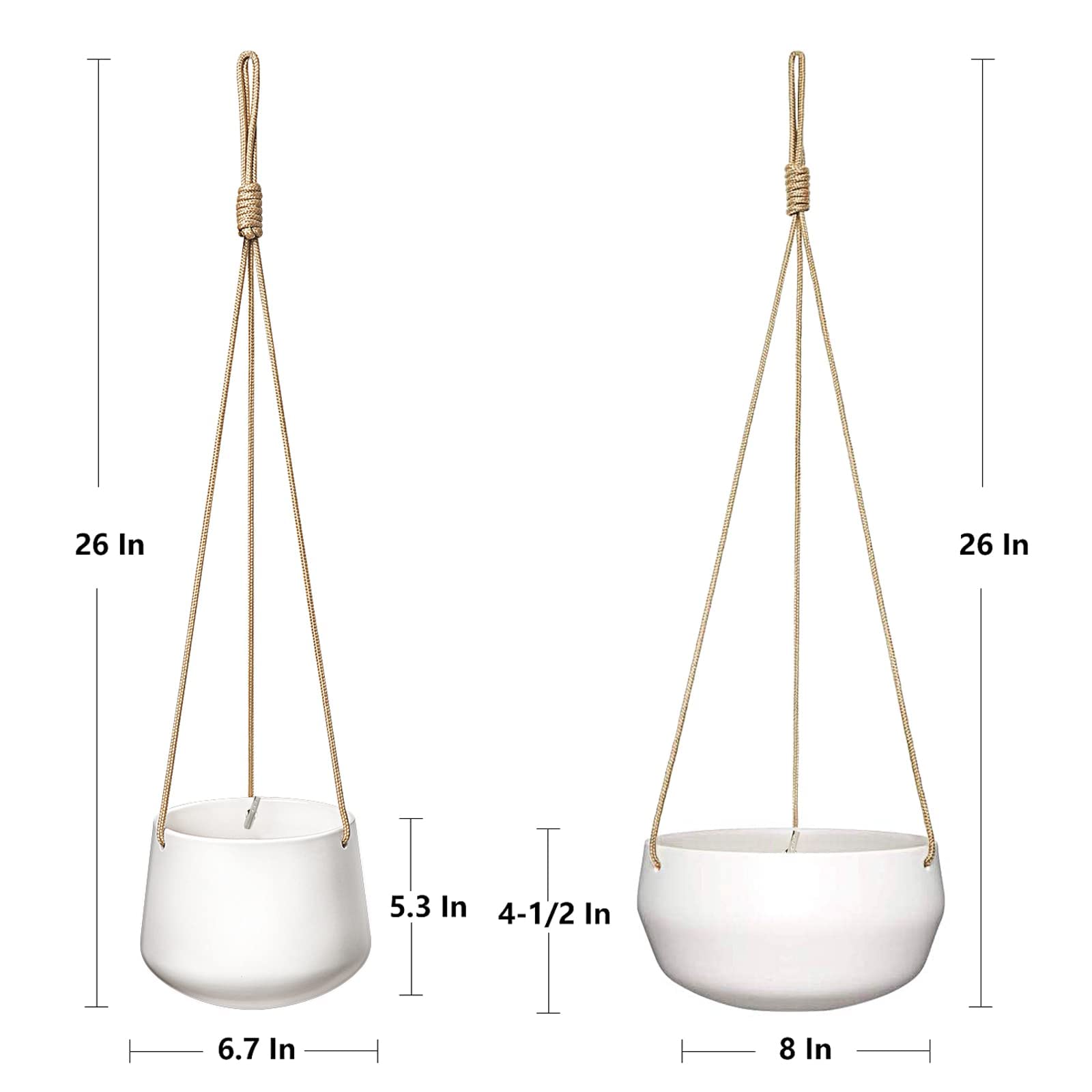 **Mkono Ceramic Hanging Planters Set of 2 - 8 Inch Shallow & 6 Inch Deep for Indoor & Outdoor Plants - Boho Metal Hangers with Plastic Pots - Perfect for Home, Garden, Patio, and Balcony Decor**