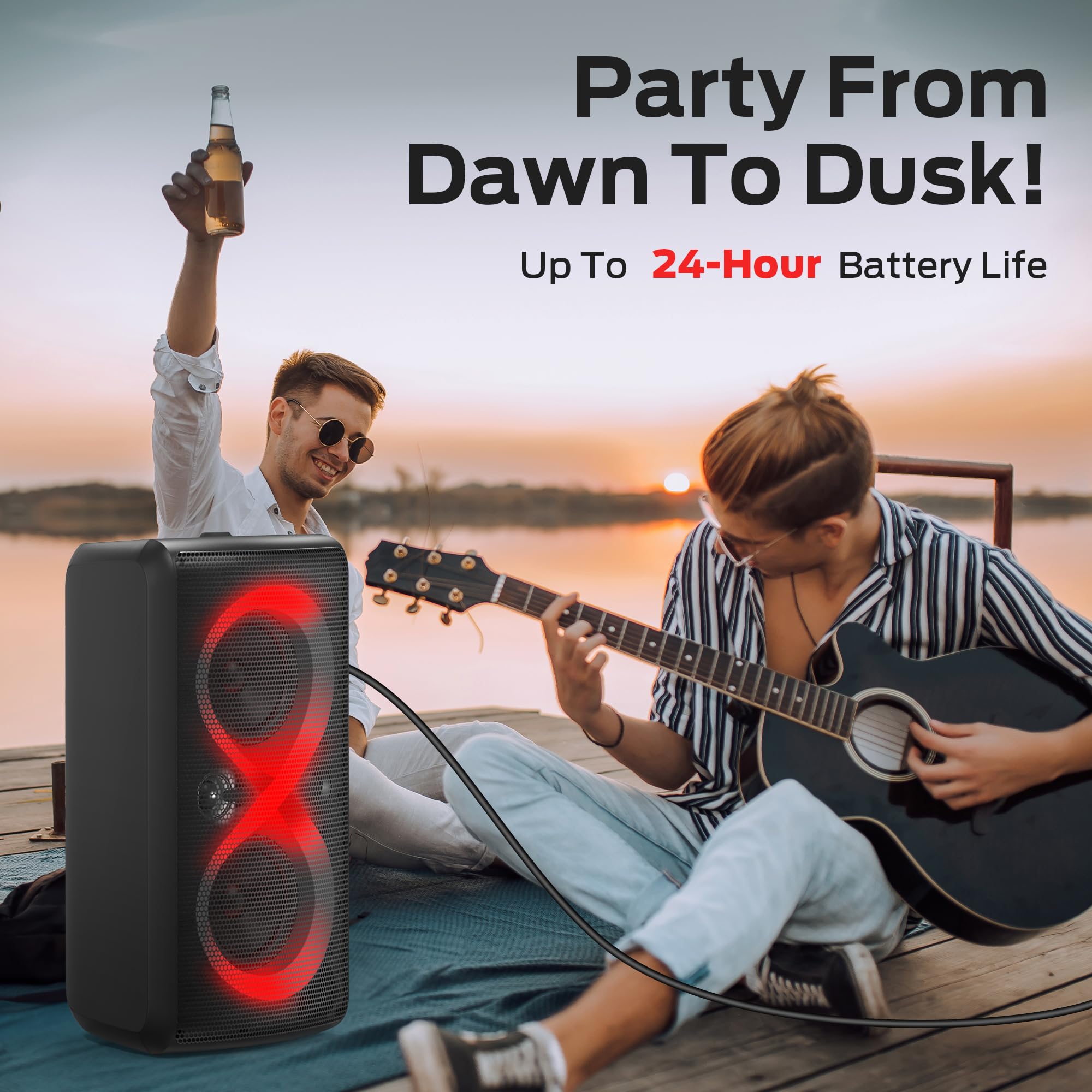 Monster Cycle Plus Bluetooth Speaker - 380W High Power Portable Party Speaker with 7 Color LED Lights, 108dB Loud Stereo Bass, 24H Playtime & Built-in Subwoofer - Perfect for Outdoor Parties, Beach, Camping & Home Entertainment