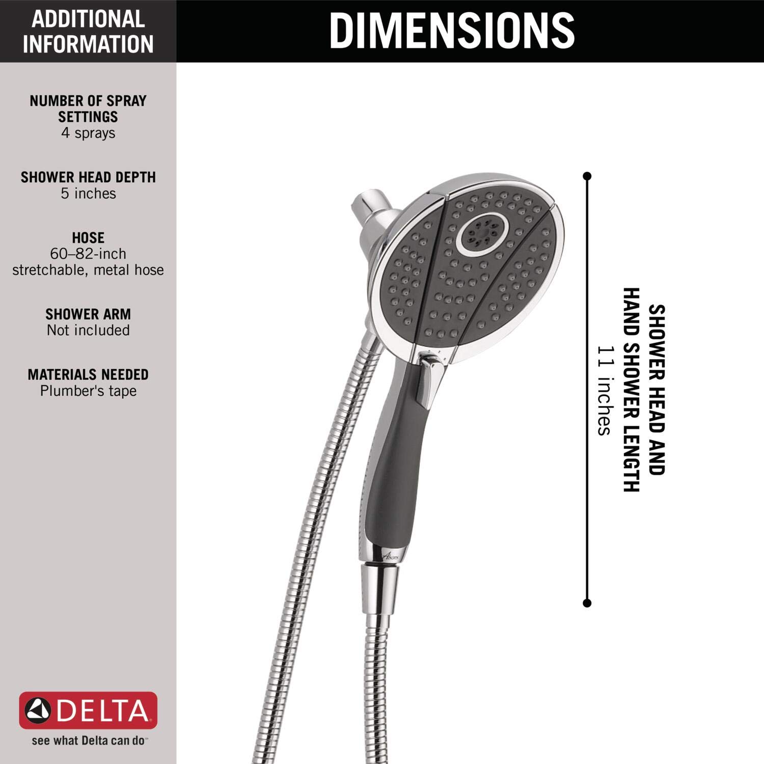 Delta 4-Spray In2ition Dual Shower Head with Handheld Spray - Chrome Detachable Shower Head with Hose (Model 58467) - Perfect for Bathroom Renovation & Spa-Like Shower Experience