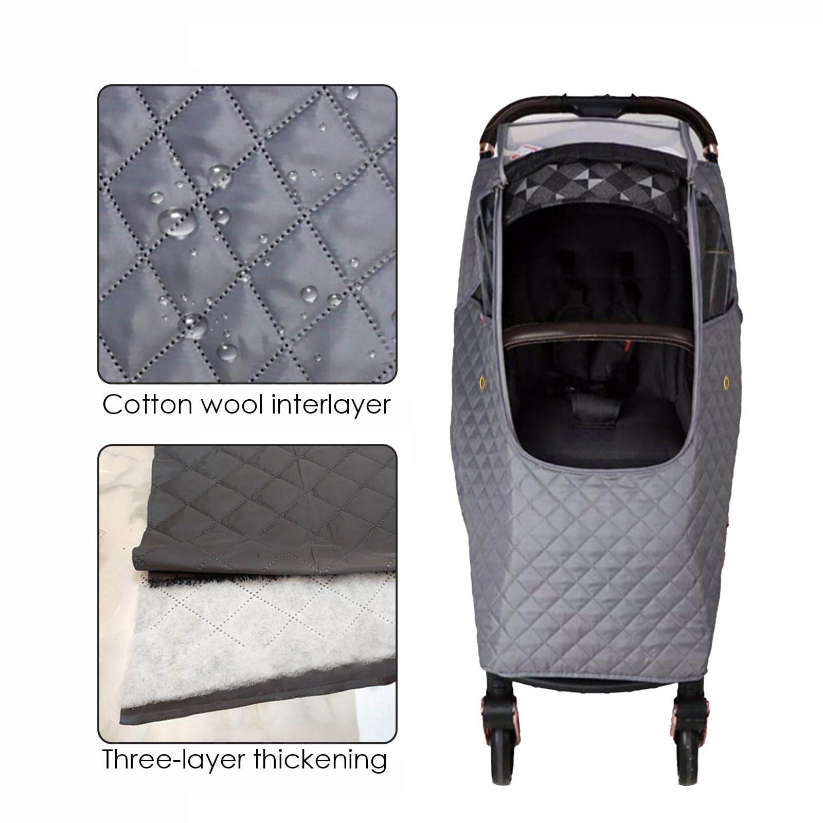 Universal Winter Baby Stroller Rain Cover - Windproof Quilted Weather Protection for Strollers & Pushchairs - Perfect for Snowy Days, Rainy Weather & Cold Wind Protection