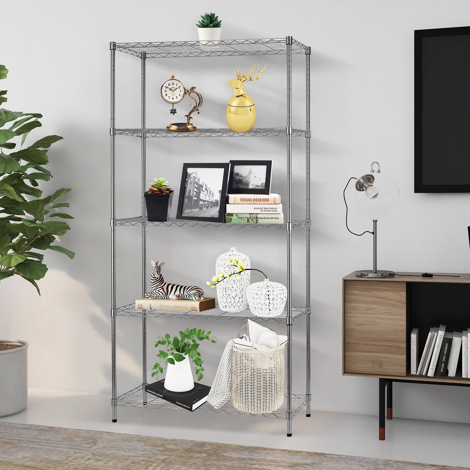 BNSPLY 5-Tier Adjustable Metal Wire Shelving Unit - 13.4