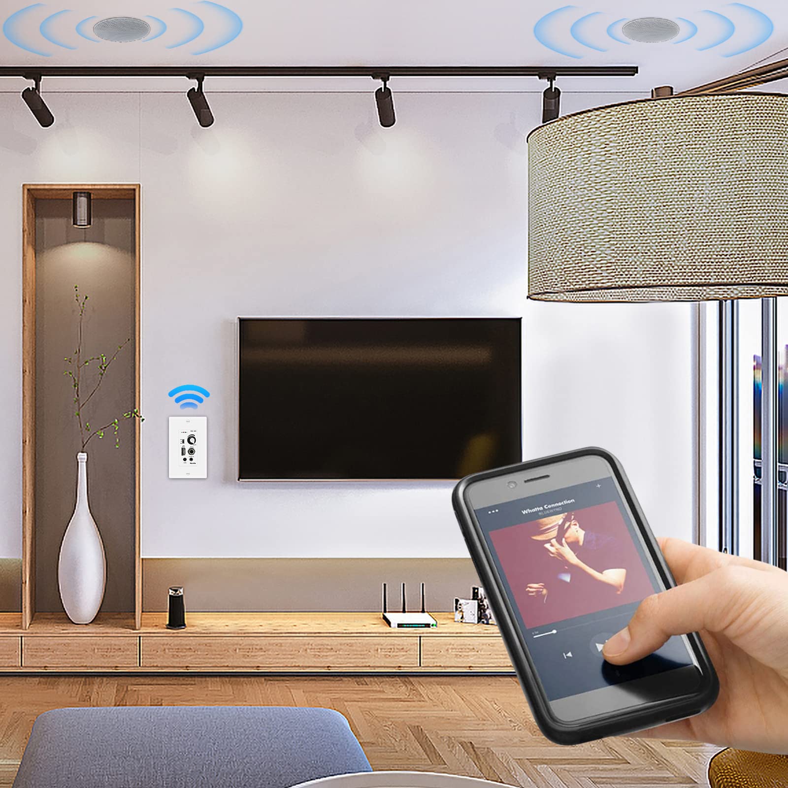 Herdio 6.5 Inch 300W Bluetooth Ceiling Speakers (Pair) - Flush Mount In-Wall Amplifier Receiver for Home Theater, Indoor & Covered Outdoor Use - Perfect for Living Room, Bedroom, Patio and Porch Audio System