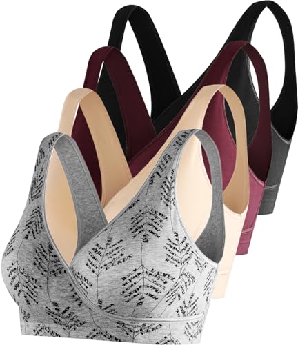 Black/Grey Print/Burgundy/Nude-4pcs