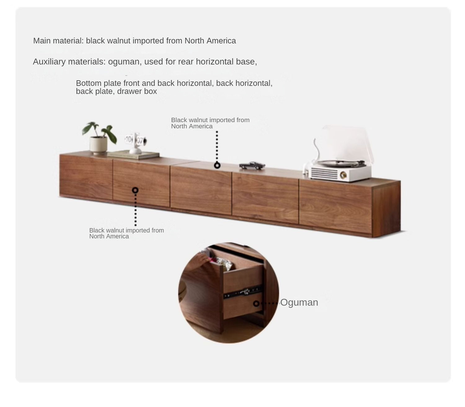 Premium Black Walnut & Ash Solid Wood TV Stand with Floor Splicing Design - Perfect for Living Room, Home Theater & Entertainment Center Setup