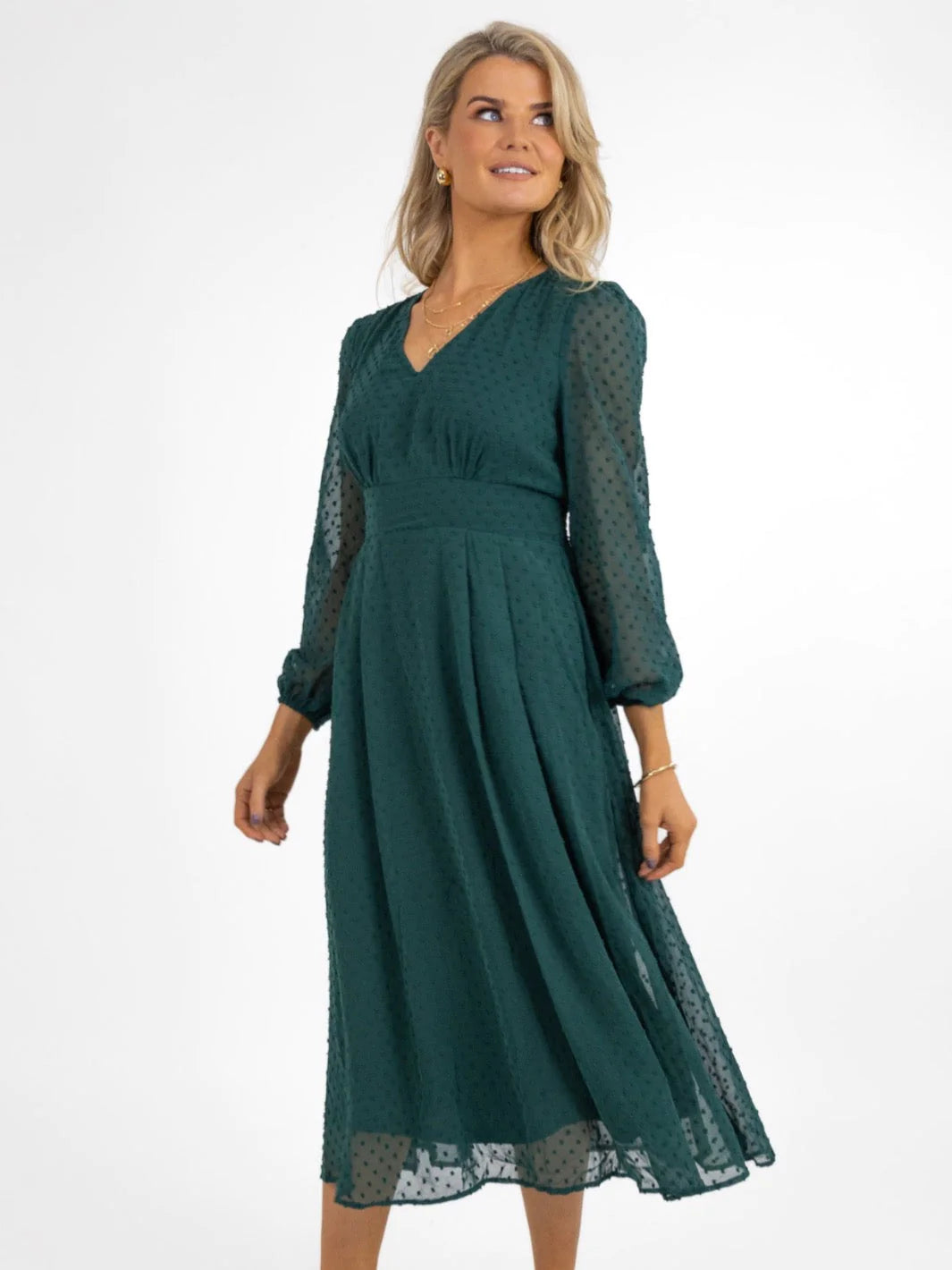 Elegant AUDREY MIDI DRESS in Green - Perfect for Casual Outings, Office Wear & Special Occasions