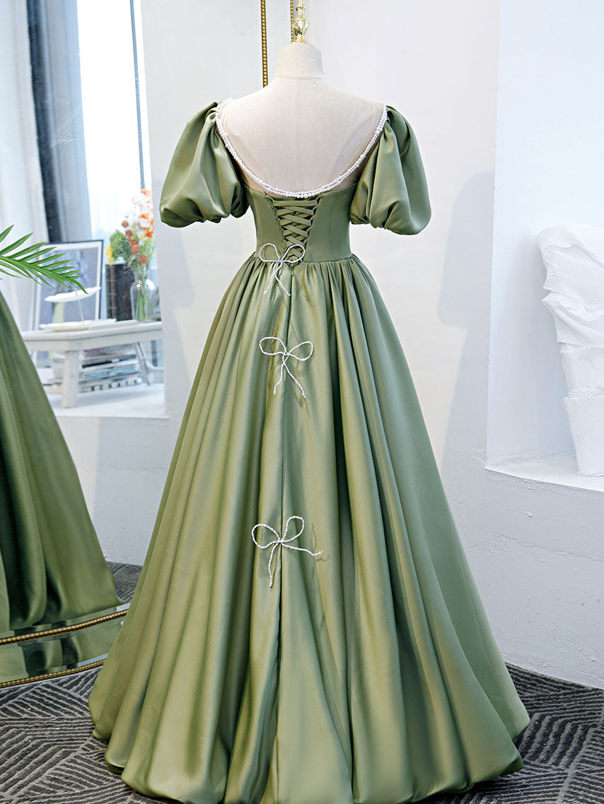 Elegant Green Satin Long Prom Dress for Women - Formal Evening Gown for Homecoming, Ball, Party & Special Occasions