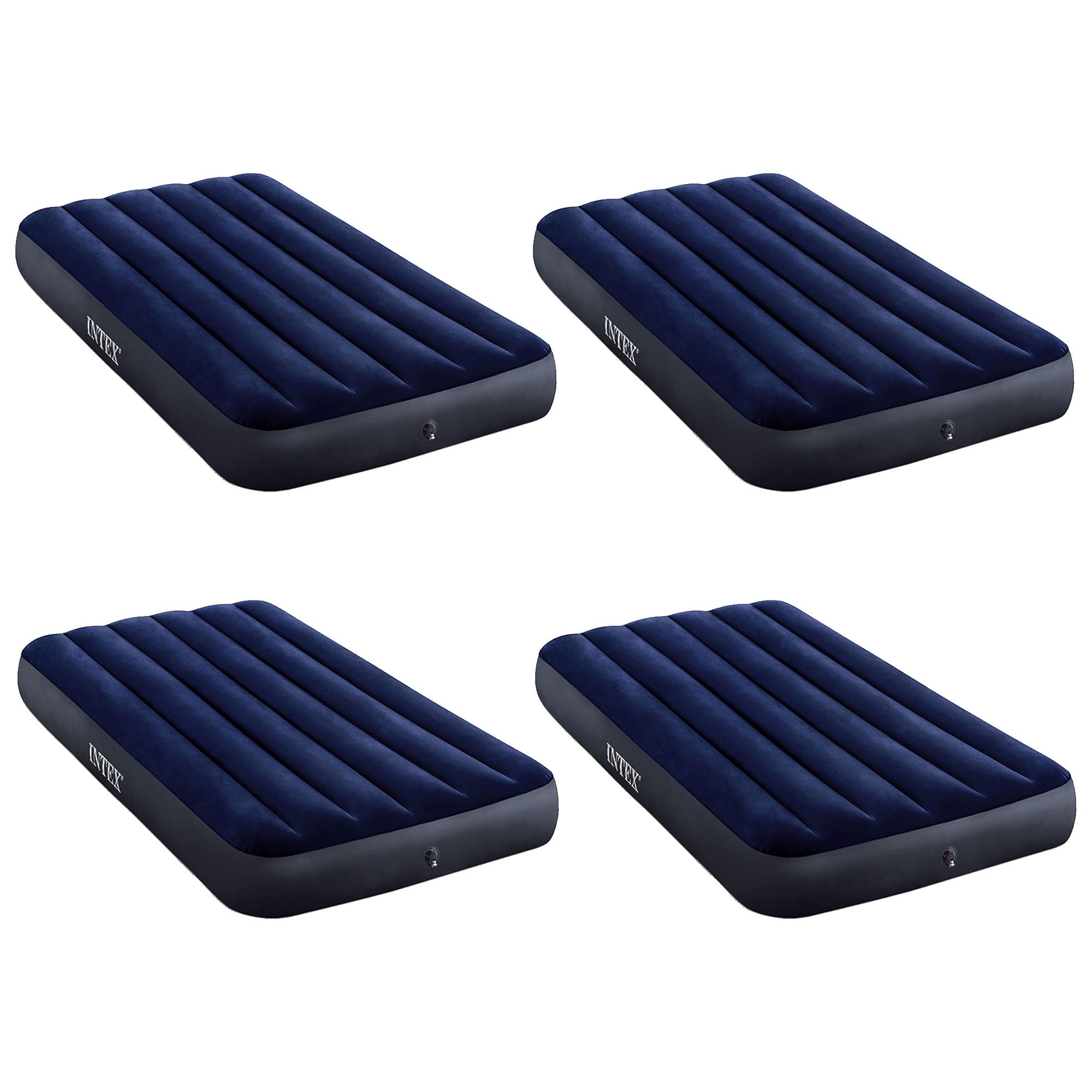 Intex Twin Size Air Mattress with Dura-Beam Technology - 4 Pack Blue Vinyl Inflatable Bed for Camping & Guest Room, Plush Top & 2-in-1 Valve - Comfortable Portable Airbed for Indoor & Outdoor Use