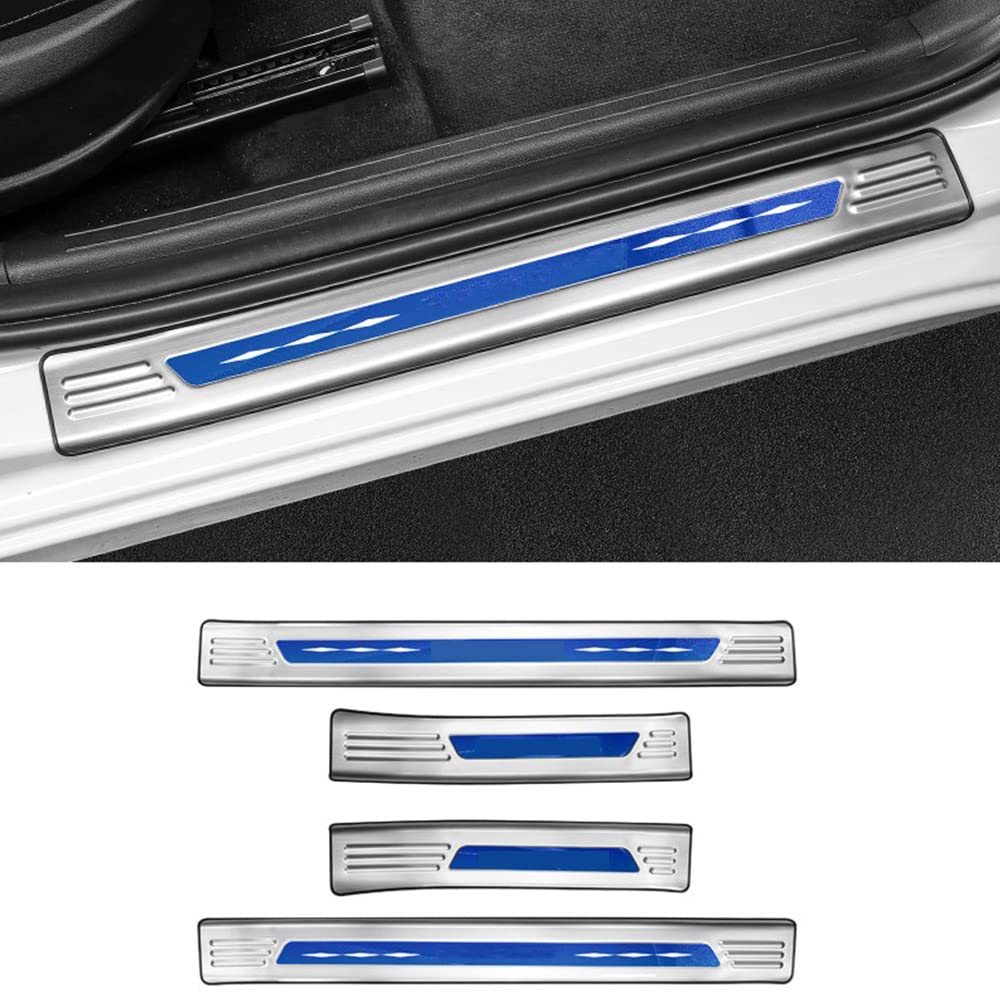 BOYOUS 4PCS Stainless Steel Door Sill Guards for Hyundai Elantra 2021-2025 - Anti-Scratch Protection, Silver & Blue Trim - Perfect for Car Door Protection and Style Enhancement