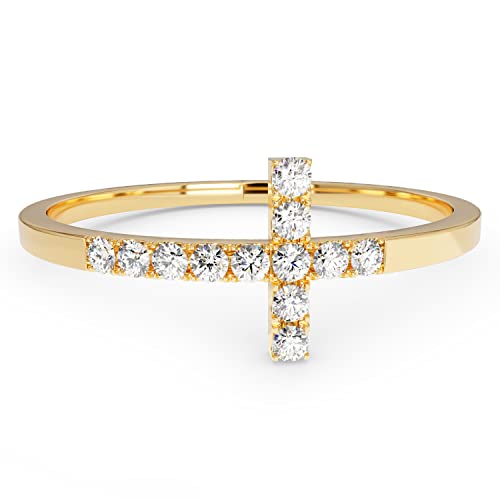 Eternate 14k Solid Gold Cross Diamond Wedding Band for Women - 0.12ct in Yellow Gold, Rose Gold & White Gold | Elegant Bridal Jewelry, Anniversary Gift & Everyday Luxury Ring